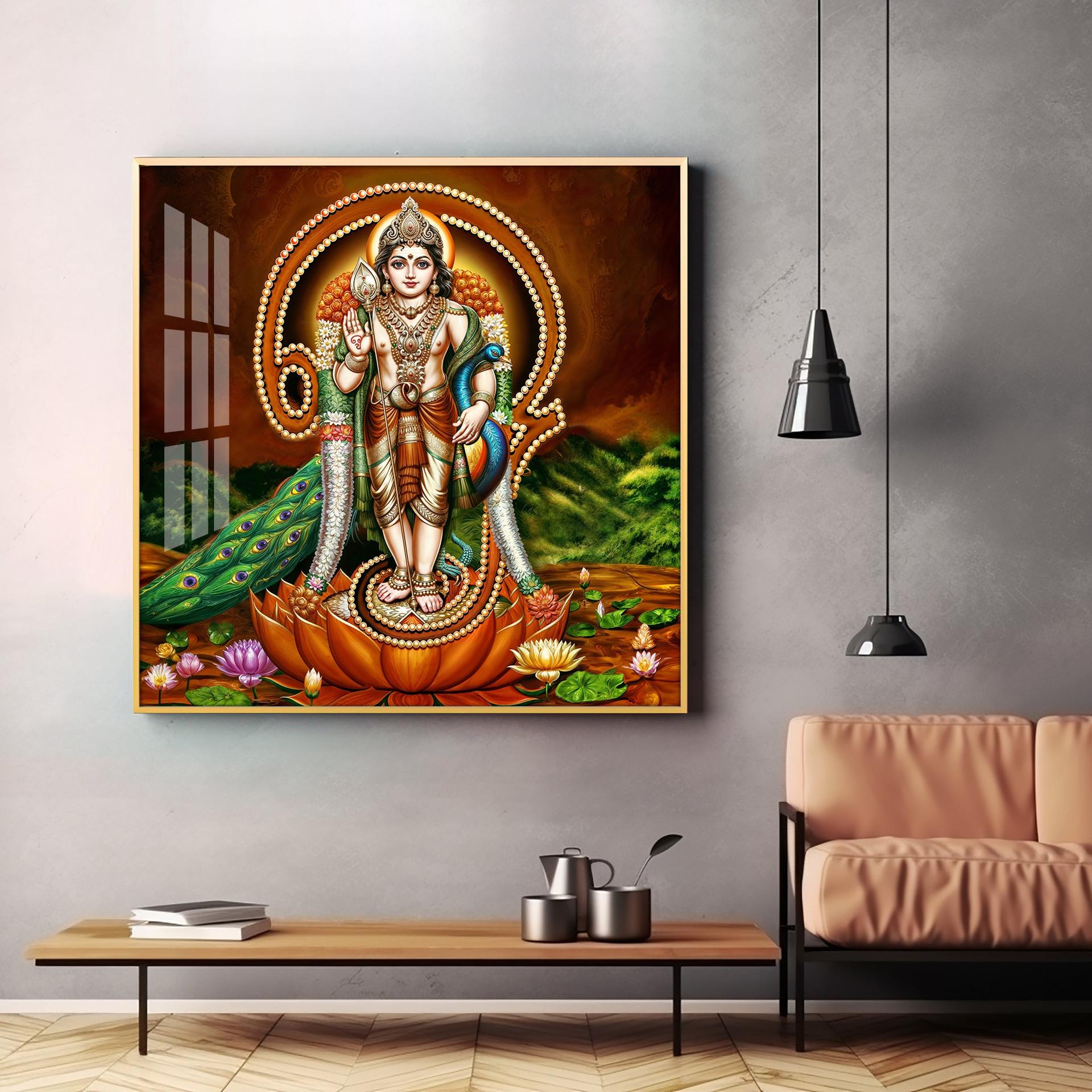 Lord Murugan Swamy Kartikey Premium Acrylic Square Wall Art - Image 3