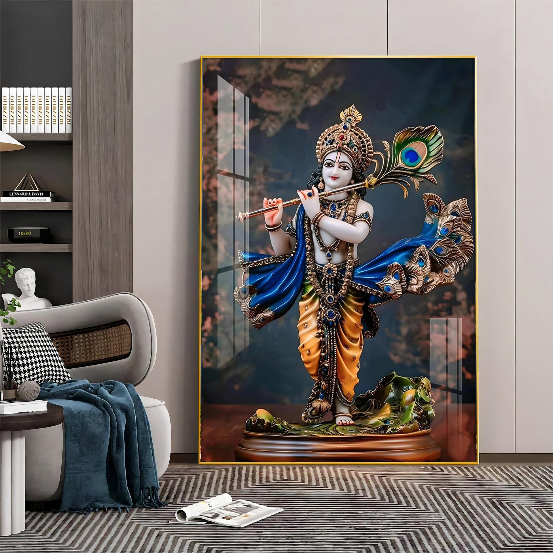 Divine Harmony Of Krishna Premium Vertical Acrylic Wall Art - Image 10