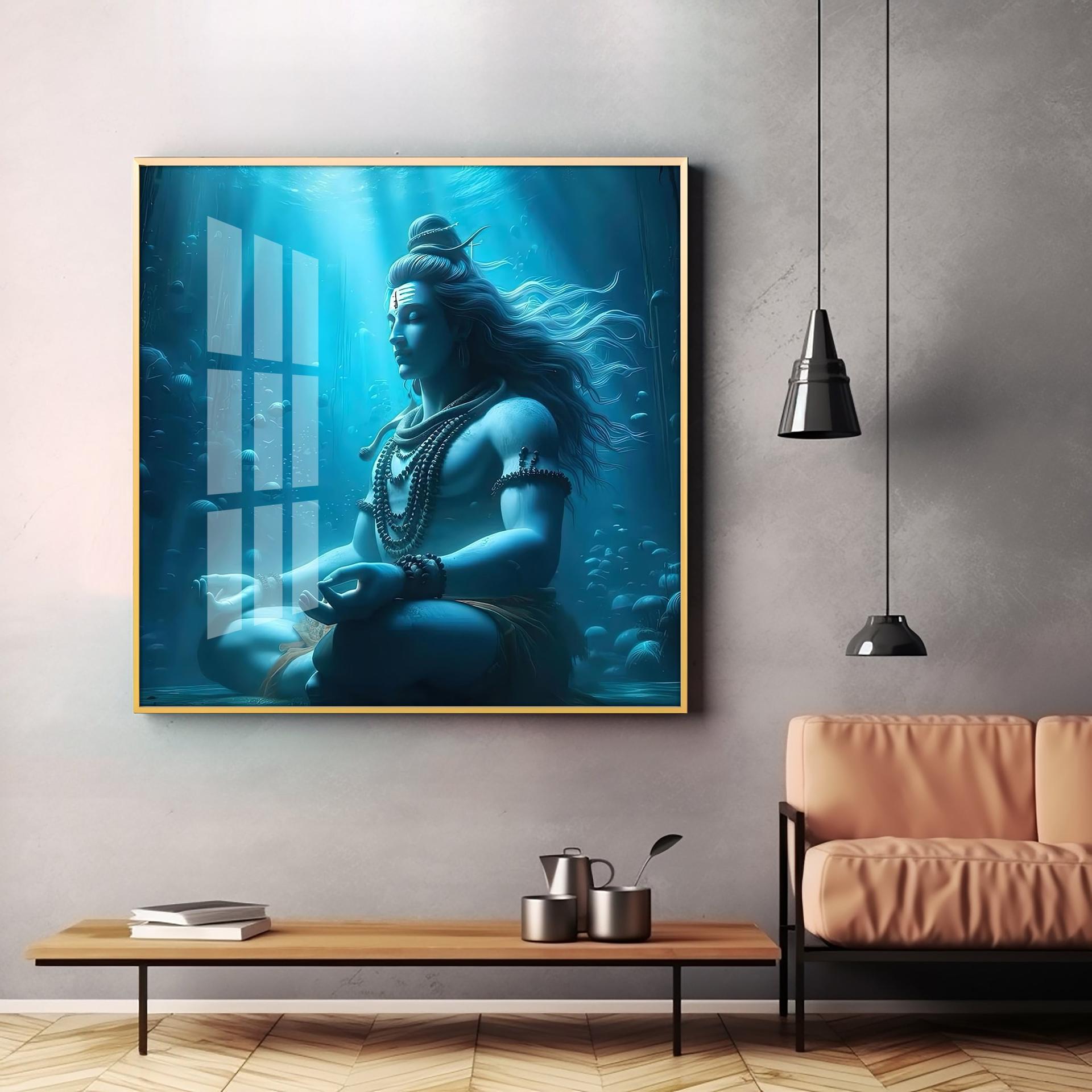 Meditating Shiva Premium Acrylic Square Wall Art - Image 3