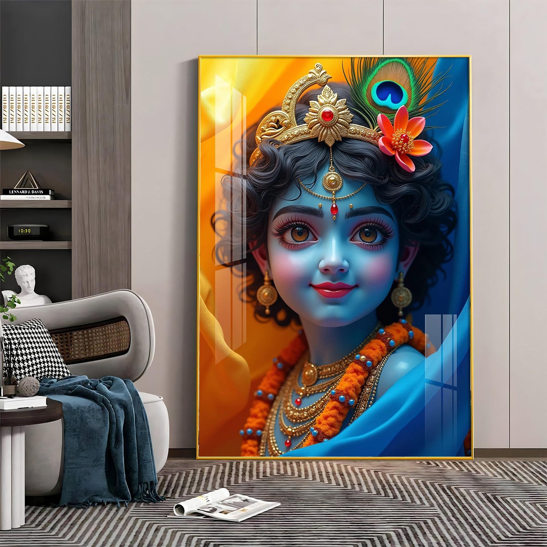 Krishna Smiling Reflection Premium Acrylic Wall Art - Image 4