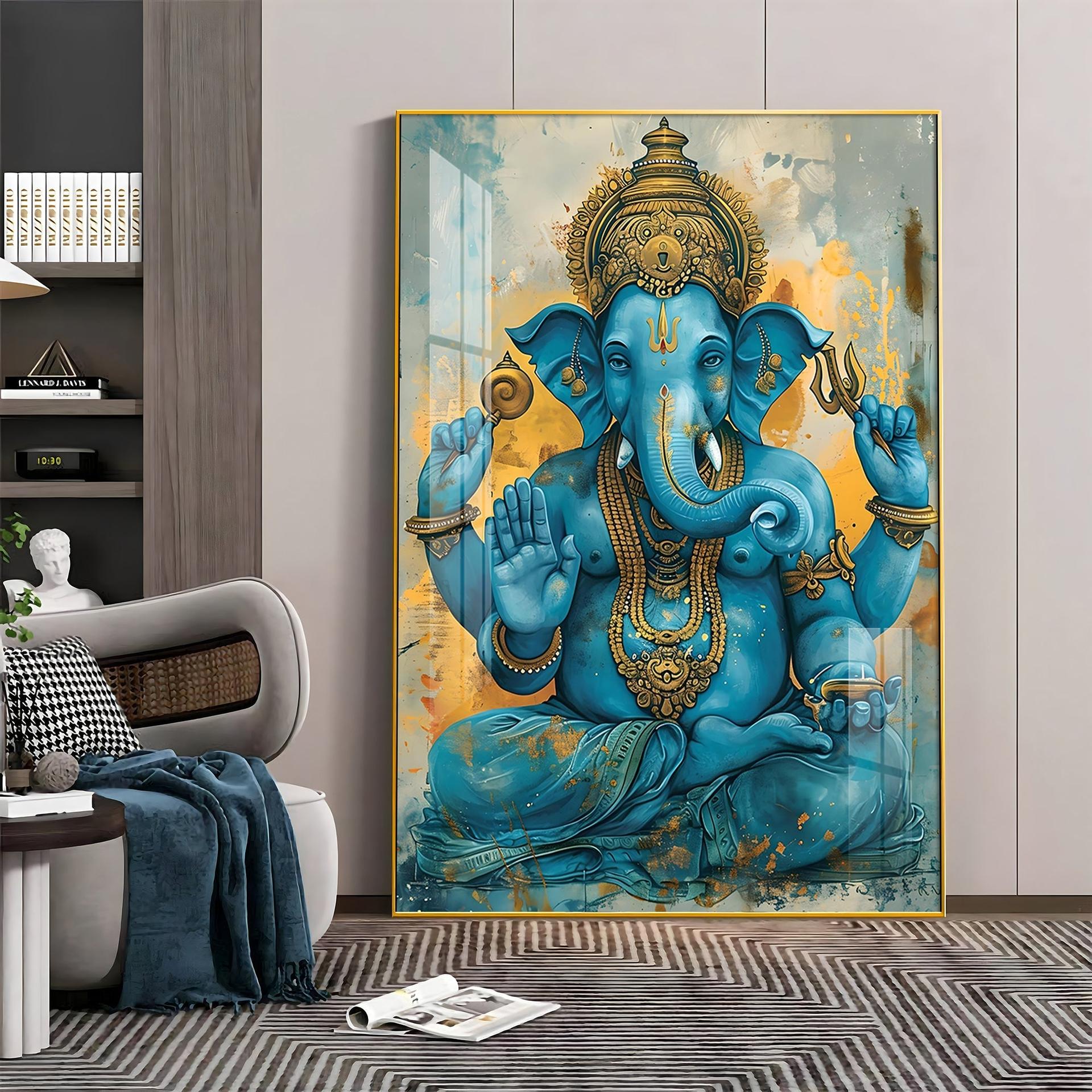 Majestic Blue Ganesha Premium Vertical Acrylic Wall Art - Image 11
