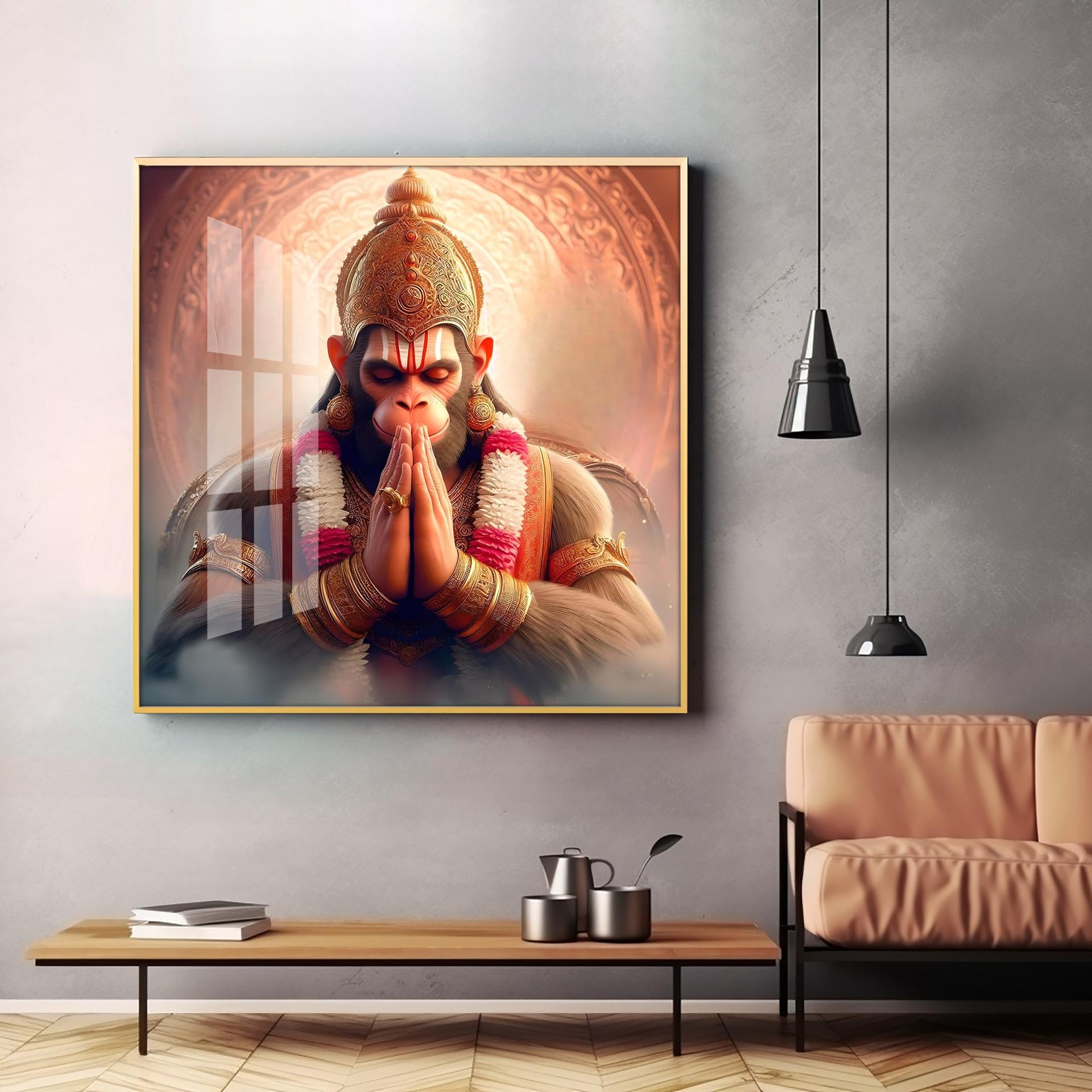 Powerful Hanuman Ji Premium Acrylic Square Wall Art - Image 2