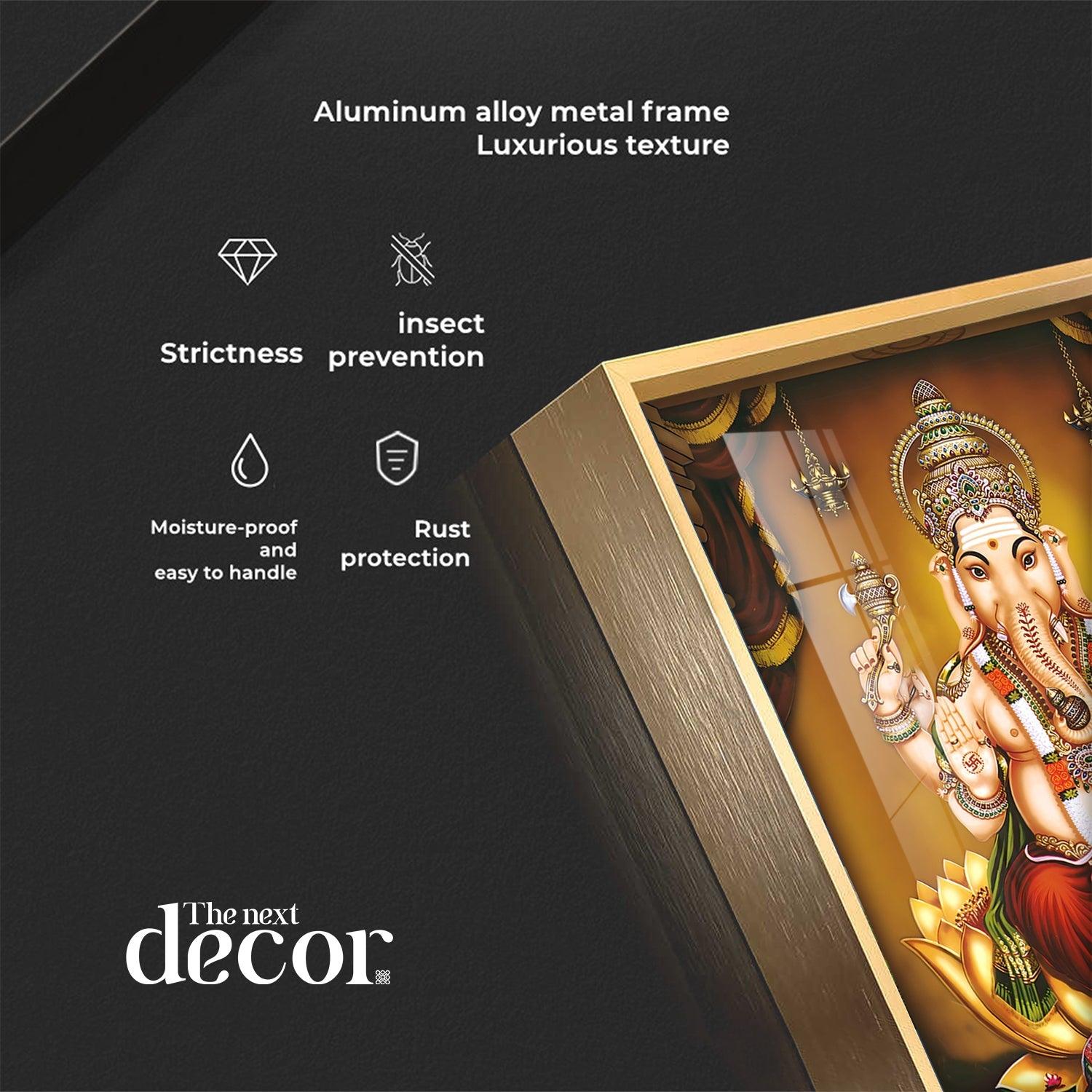 Lord Ganesha On Gold Lotus Premium Vertical Acrylic Wall Art - Image 11