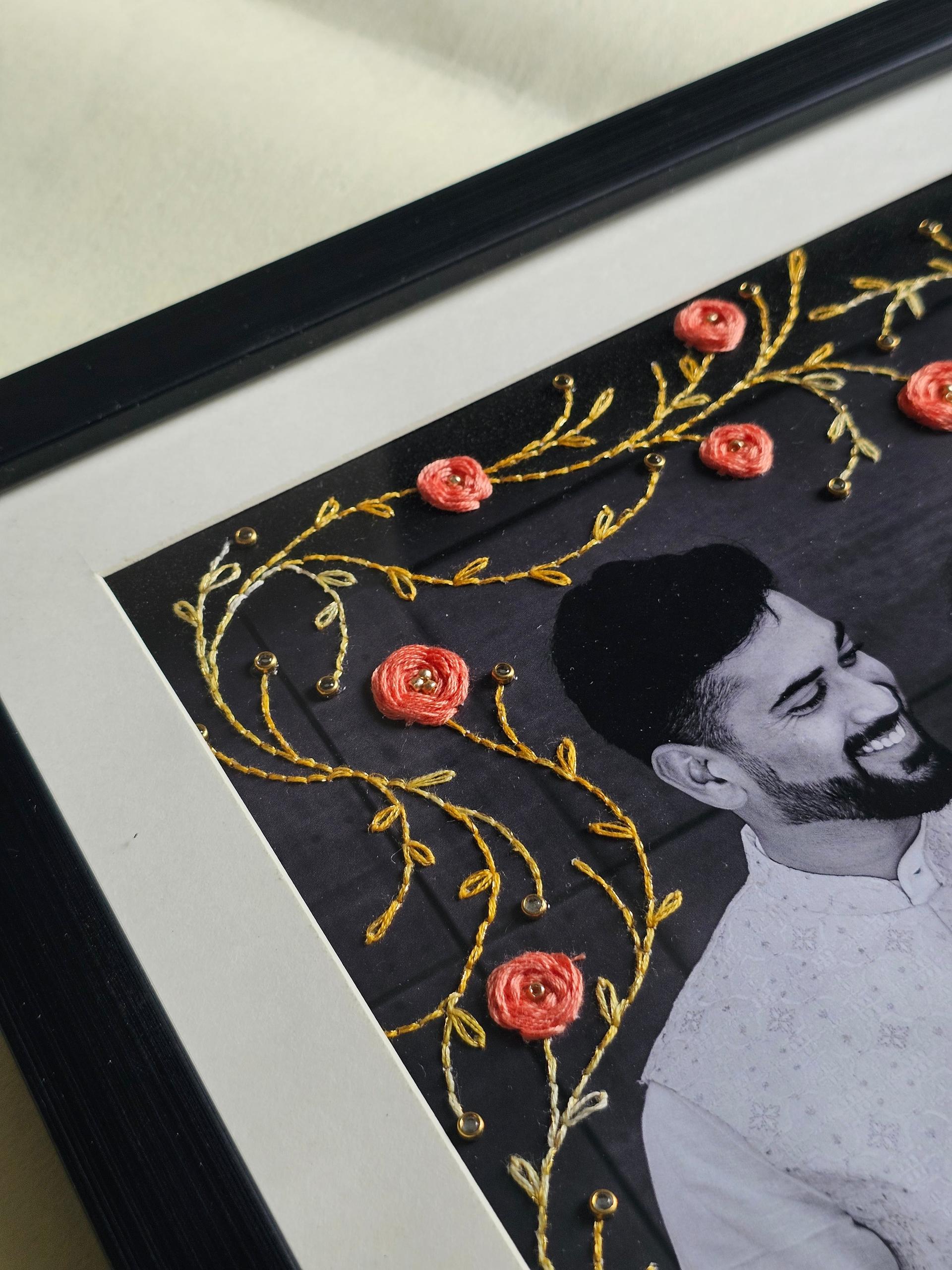 Hand-Embroidered Personalized Photo Frame – Custom Memory Art With Rare Indian Threadwork (a5/A4/A3 Sizes)