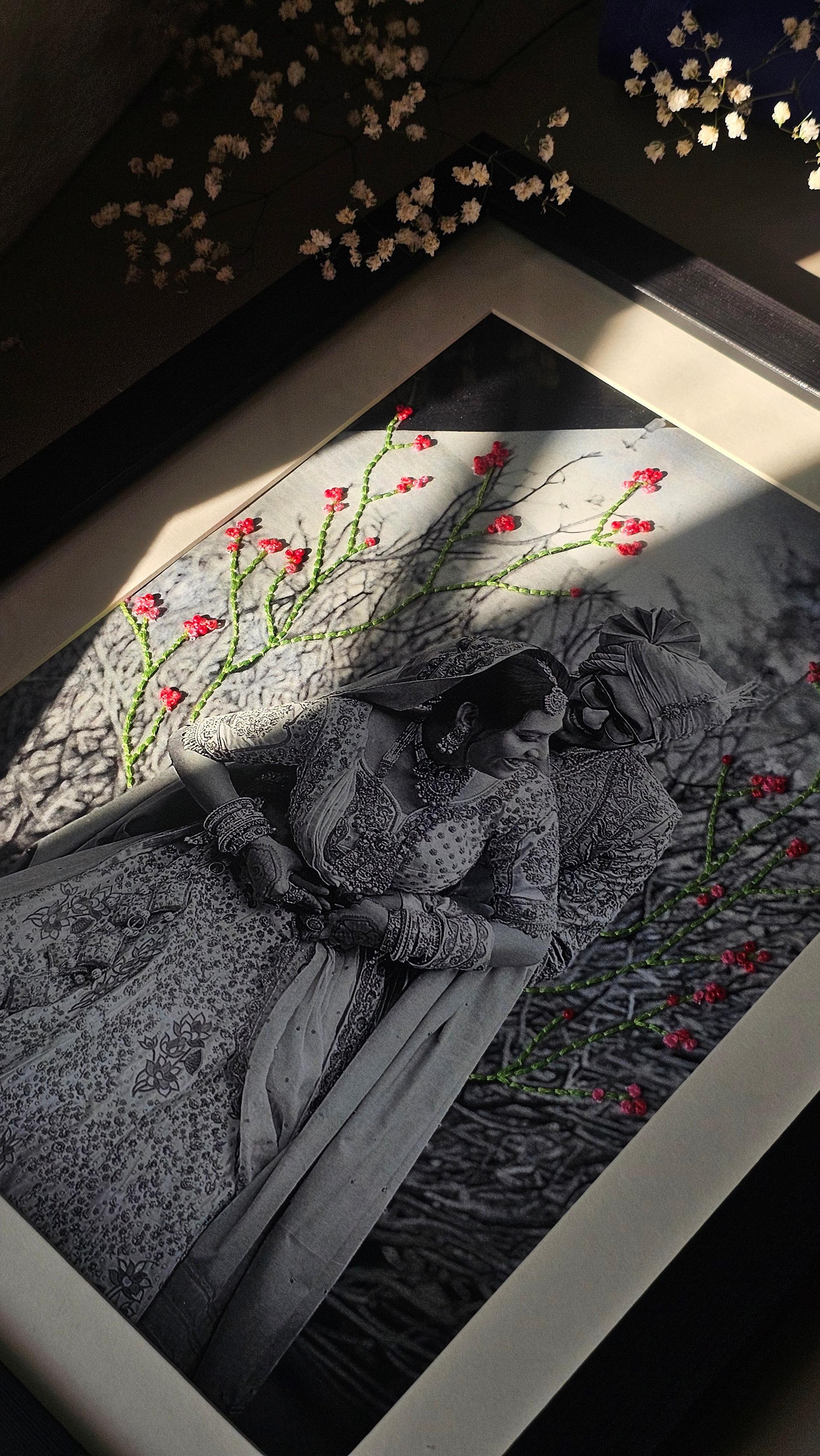 Hand-Embroidered Personalized Photo Frame – Custom Memory Art With Rare Indian Threadwork (a5/A4/A3 Sizes) - Image 3