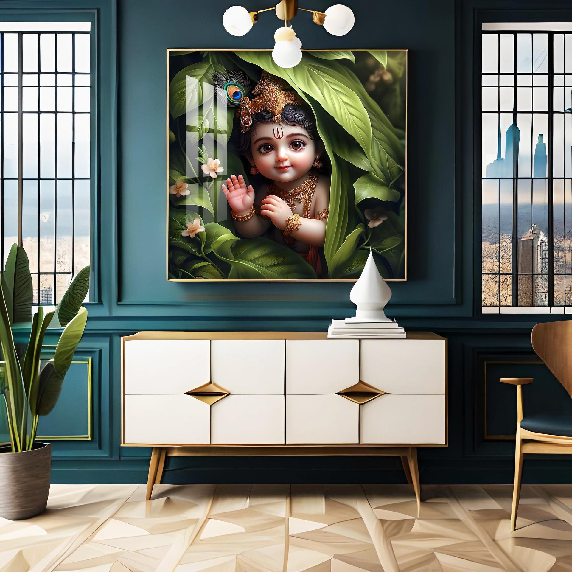 Ladoo Gopal Premium Acrylic Square Wall Art - Image 3