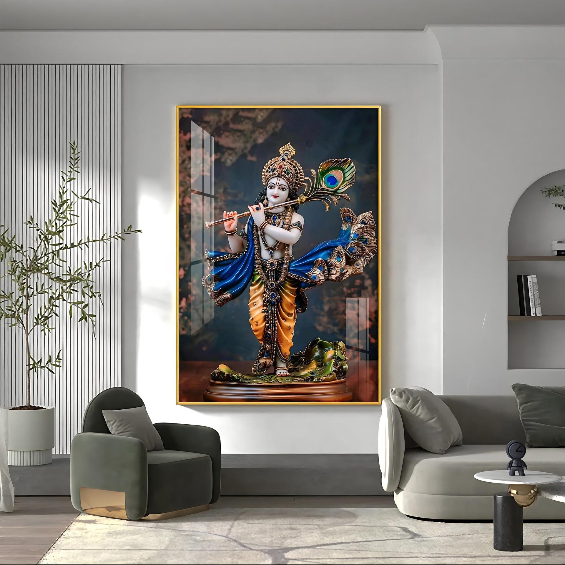 Divine Harmony Of Krishna Premium Vertical Acrylic Wall Art - Image 18