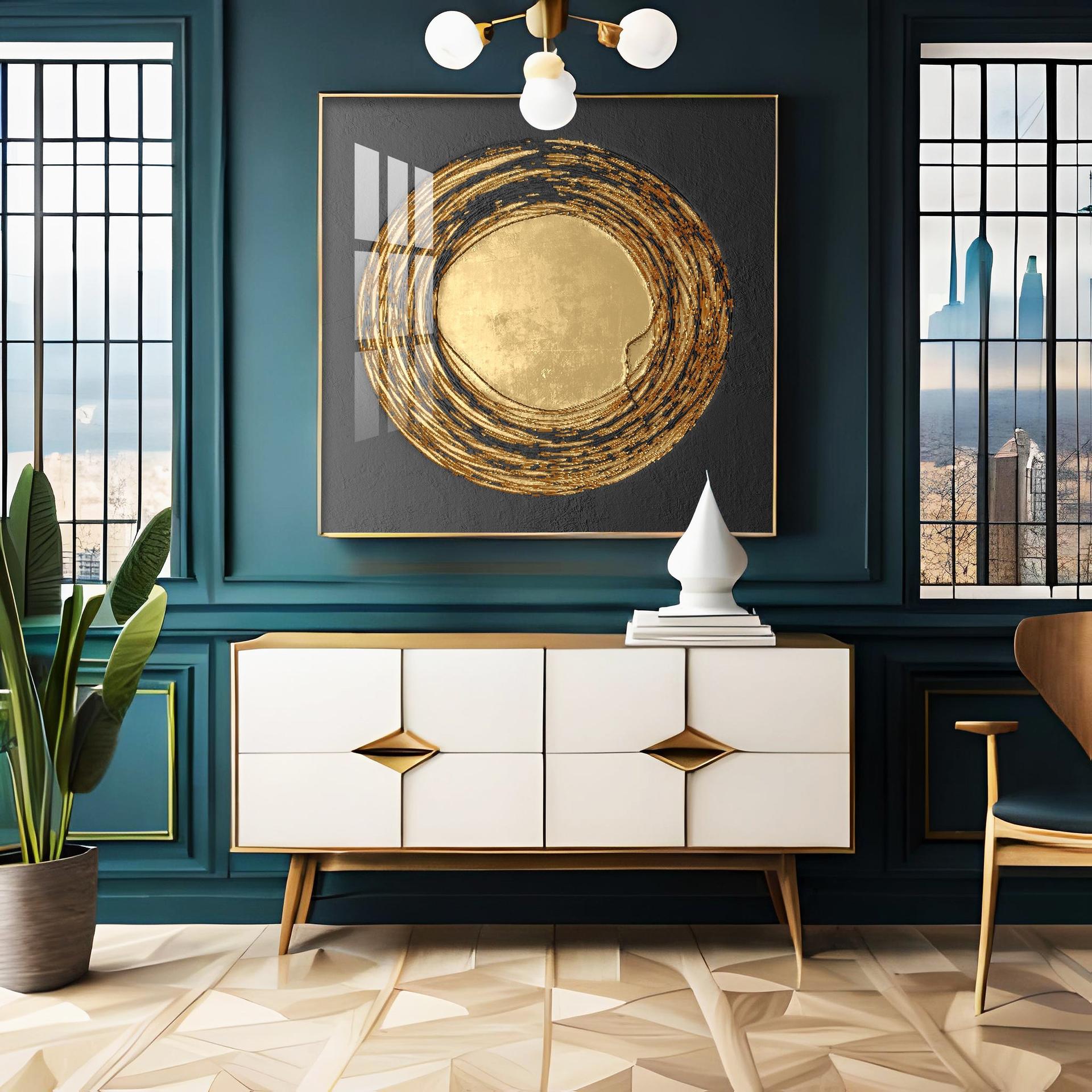 Retro Golden Circle Premium Acrylic Square Wall Art - Image 4