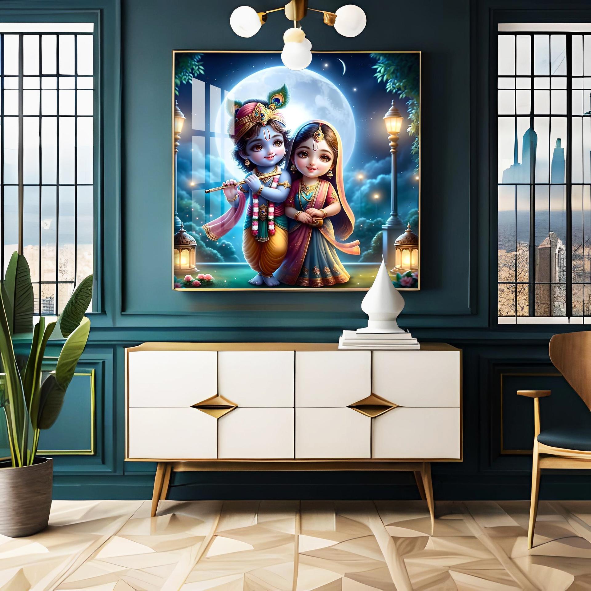 Cute Radha Krishna Premium Acrylic Square Wall Art - Image 9