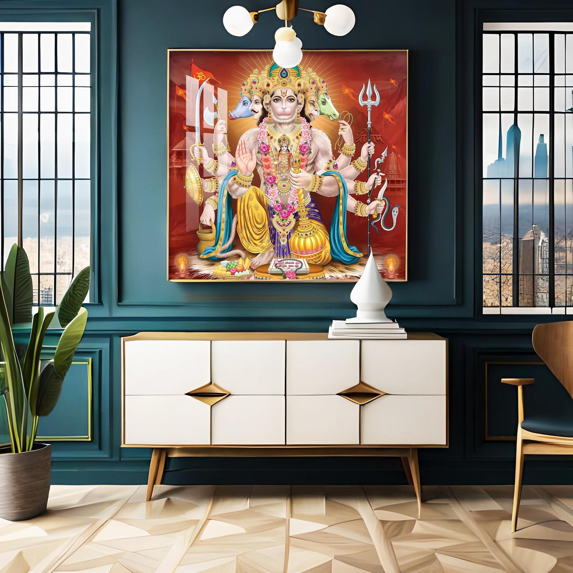 Panchmukhi Hanuman Premium Acrylic Square Wall Art - Image 9