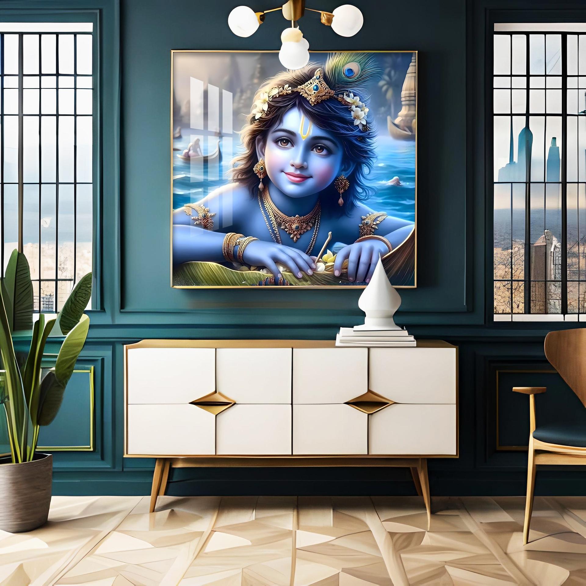 Little Krishna Premium Acrylic Square Wall Art - Image 4