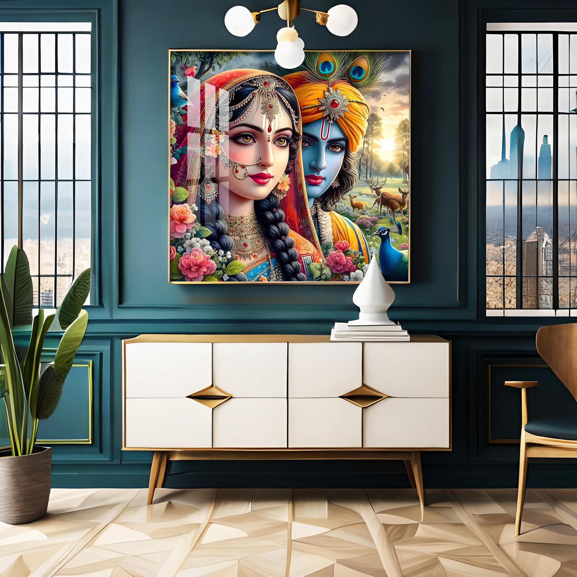 Lovely Radha Krishna Premium Acrylic Square Wall Art - Image 3