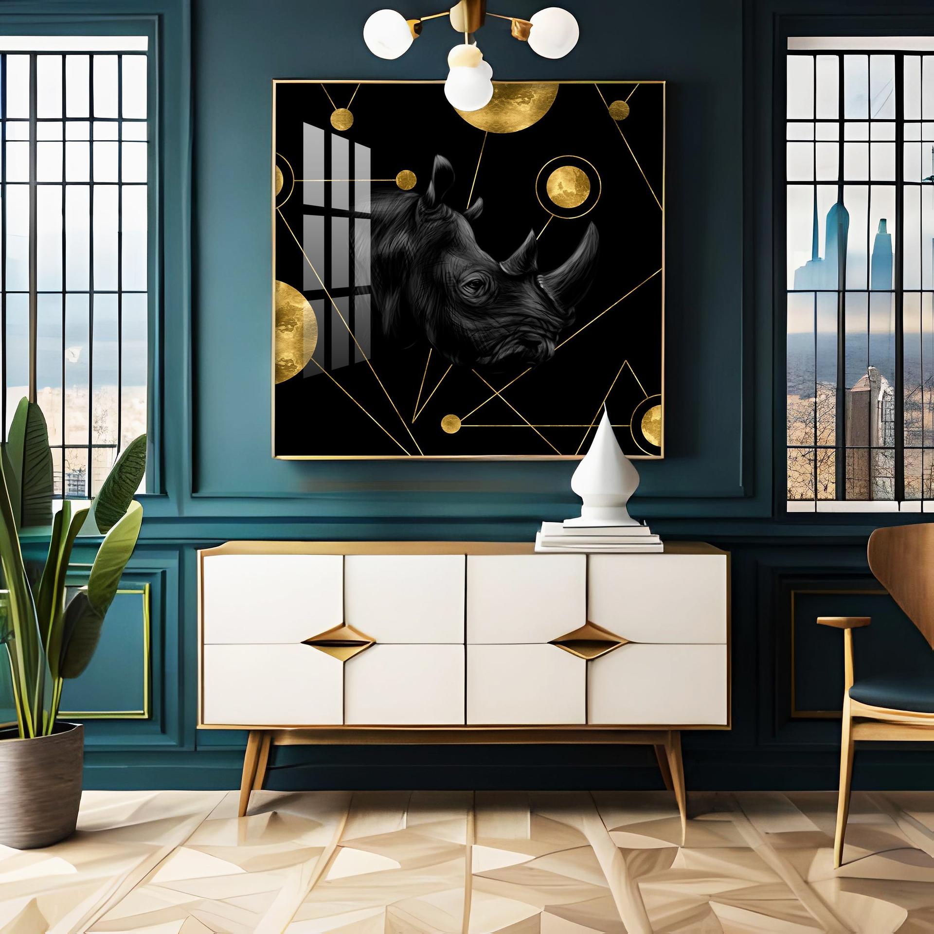 Golden Rhinoceros Luxury Art Premium Acrylic Square Wall Art - Image 4
