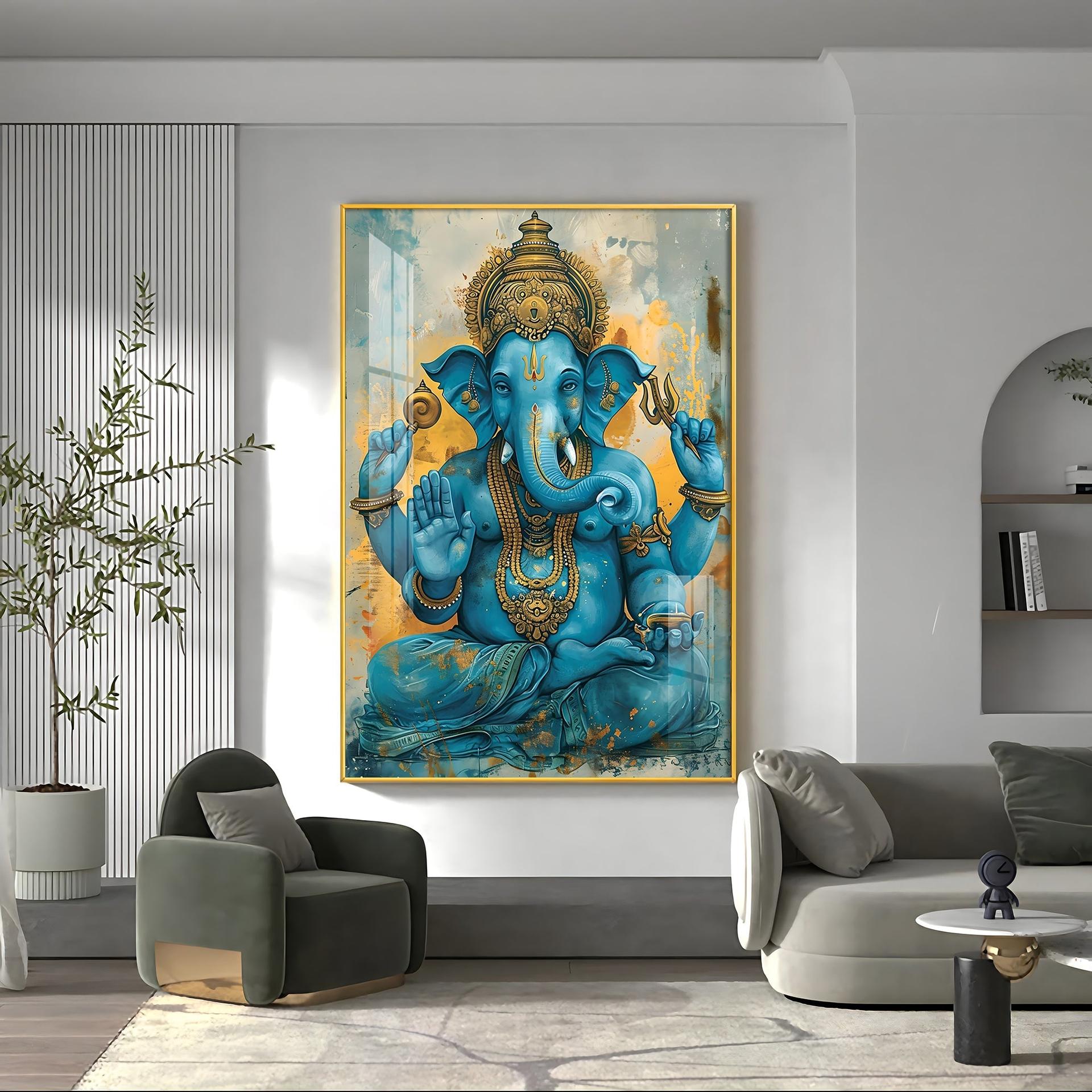 Majestic Blue Ganesha Premium Vertical Acrylic Wall Art - Image 10