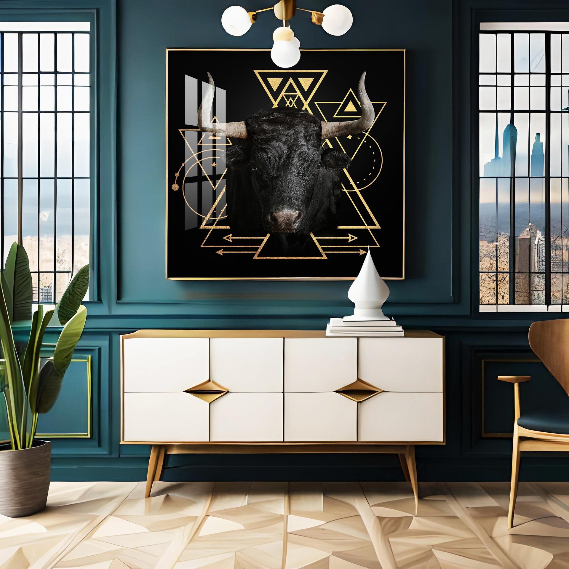 Gold Foil Geometric Figure Yak Premium Acrylic Square Wall Art - Image 4