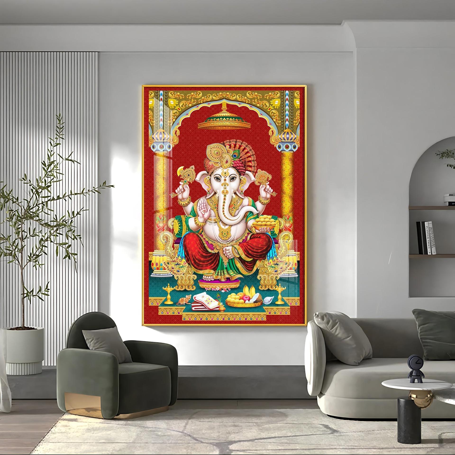 Majestic Lord Ganesha Premium Acrylic Vertical Wall Art - Image 12