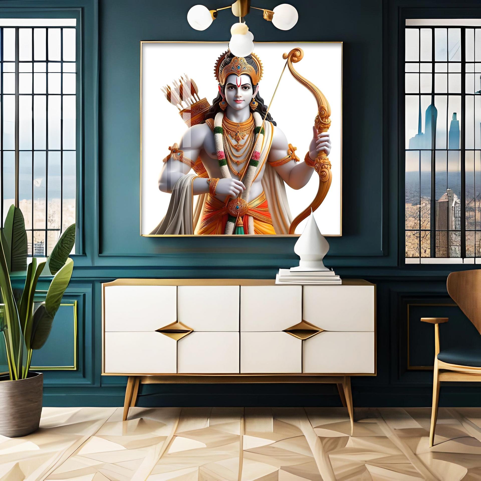 King Of Ayodhya Shree Ram Premium Acrylic Square Wall Art - Image 4