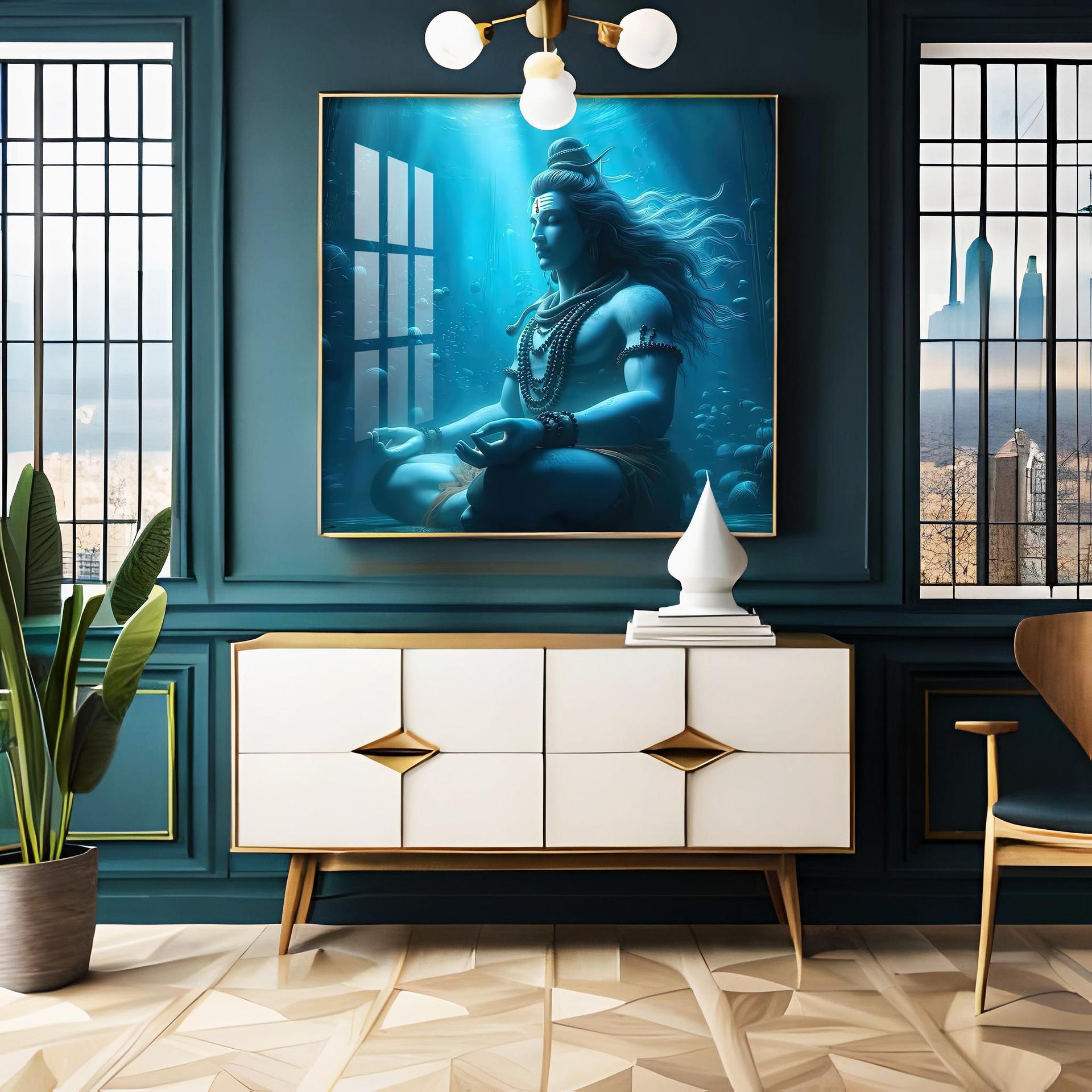 Meditating Shiva Premium Acrylic Square Wall Art - Image 4