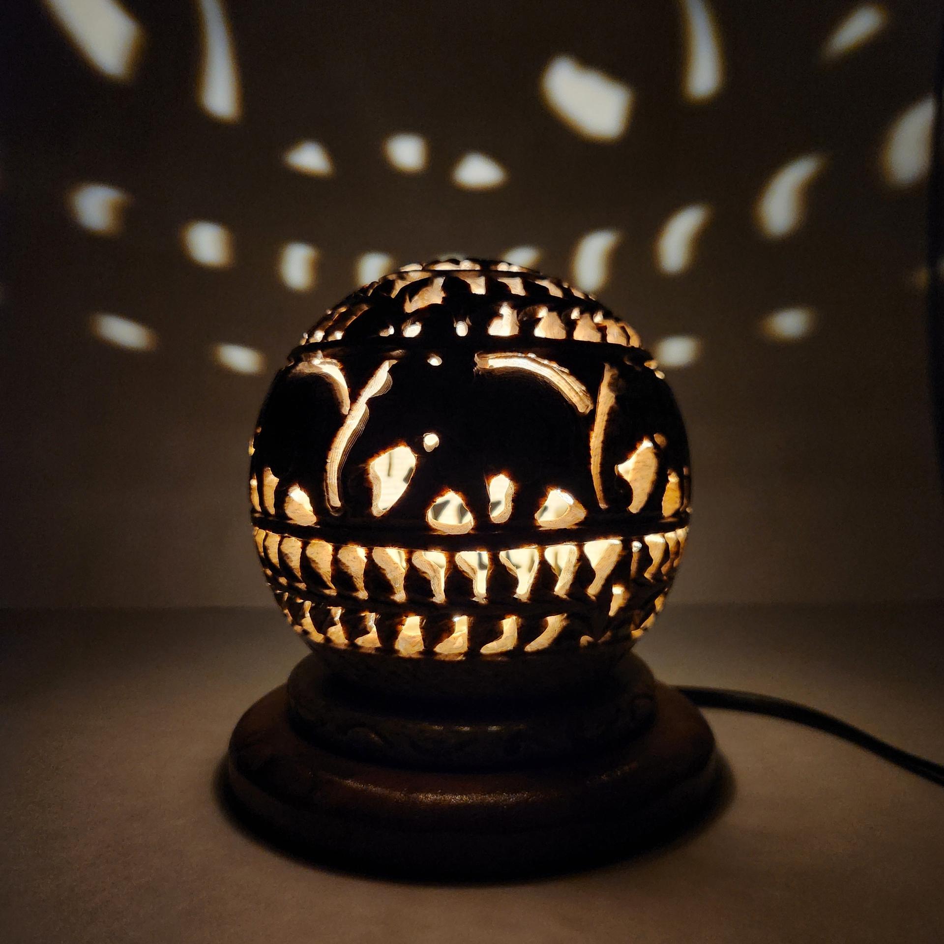 Hand-Carved Stone Lamp With Wooden Stand - Image 7