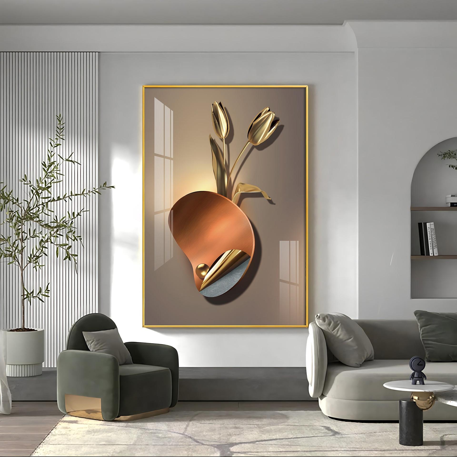 Golden Rose Aura Luxury Crystal Vertical Wall Art - Image 6