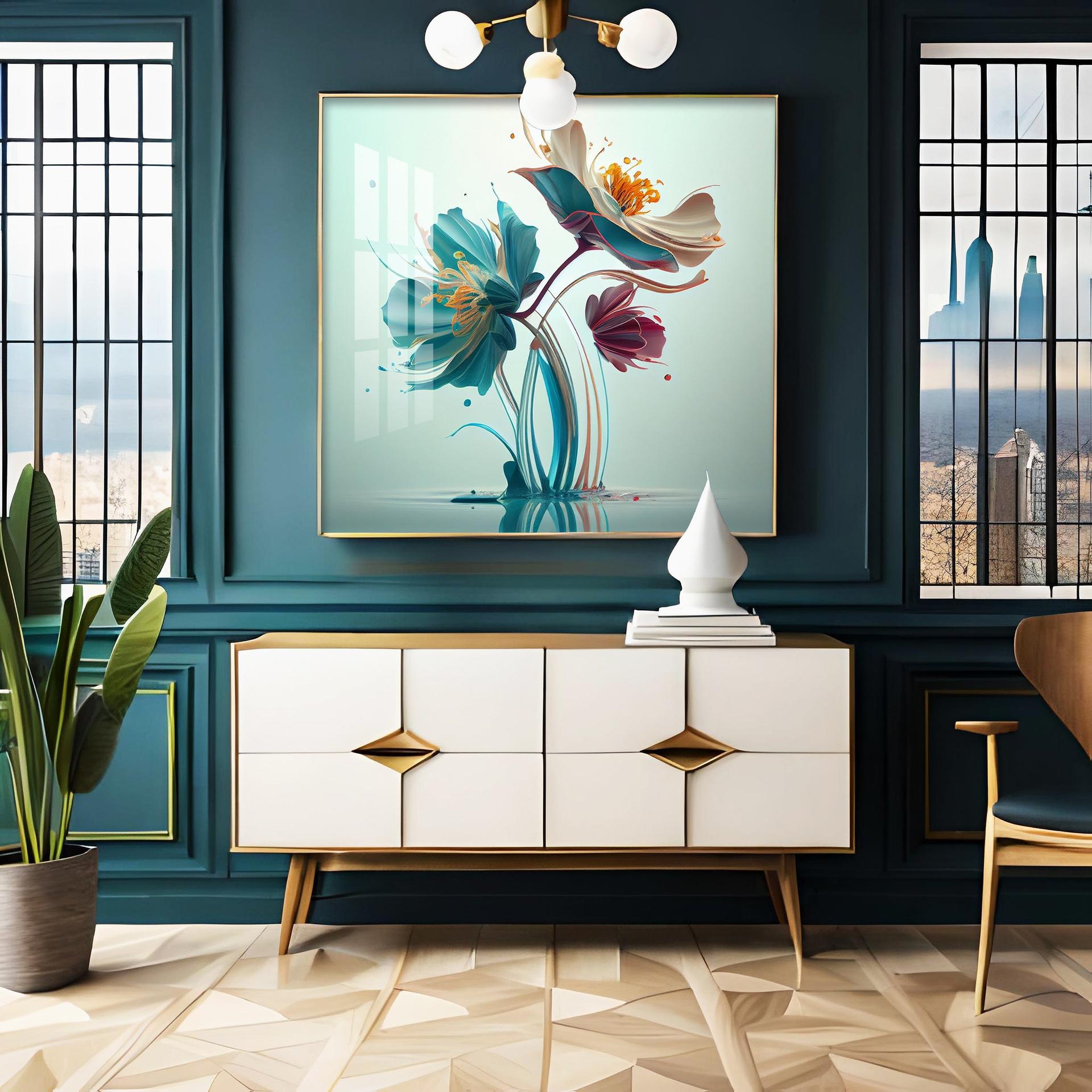 Beautiful Surrealistic Flowers Premium Acrylic Square Wall Art - Image 2