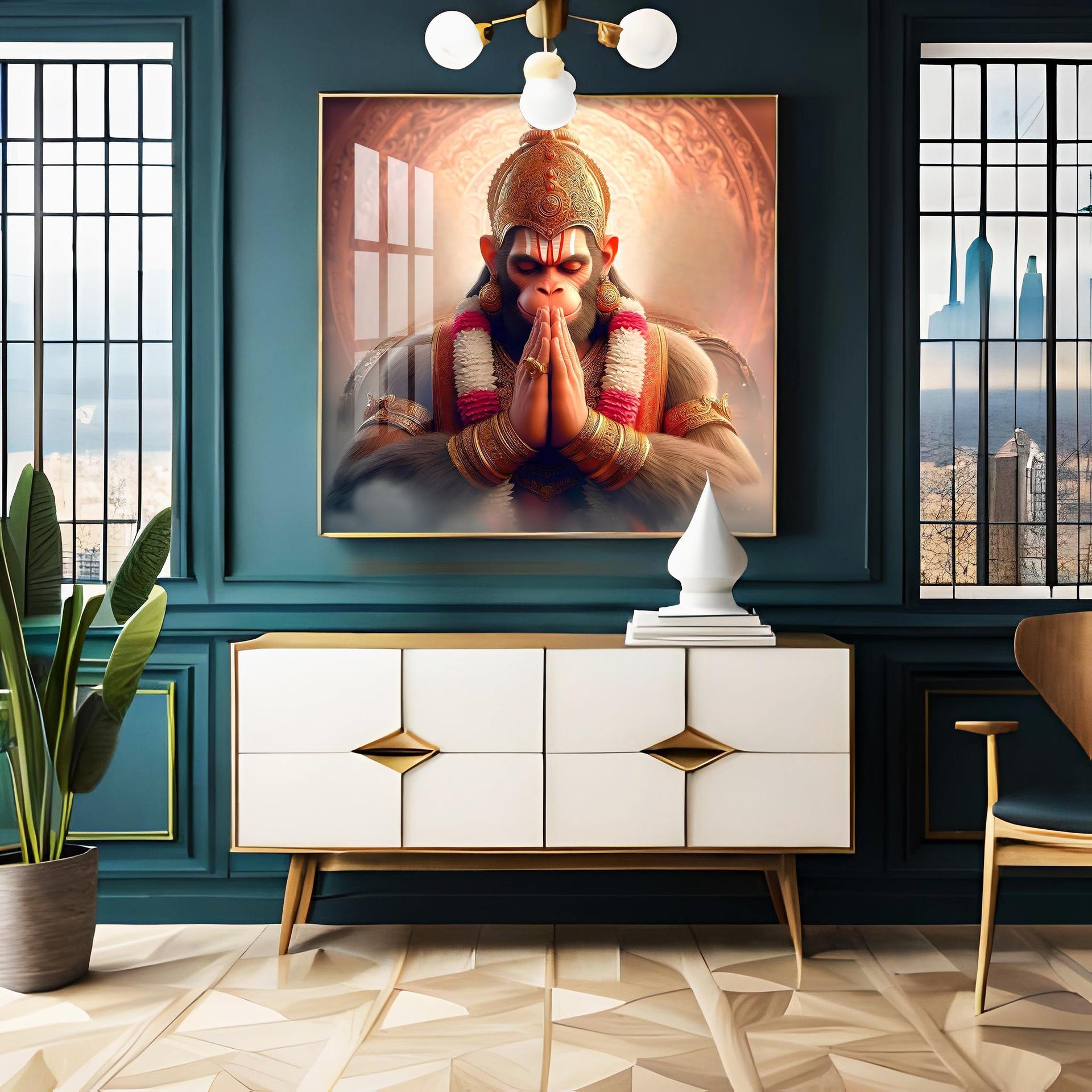 Powerful Hanuman Ji Premium Acrylic Square Wall Art - Image 3