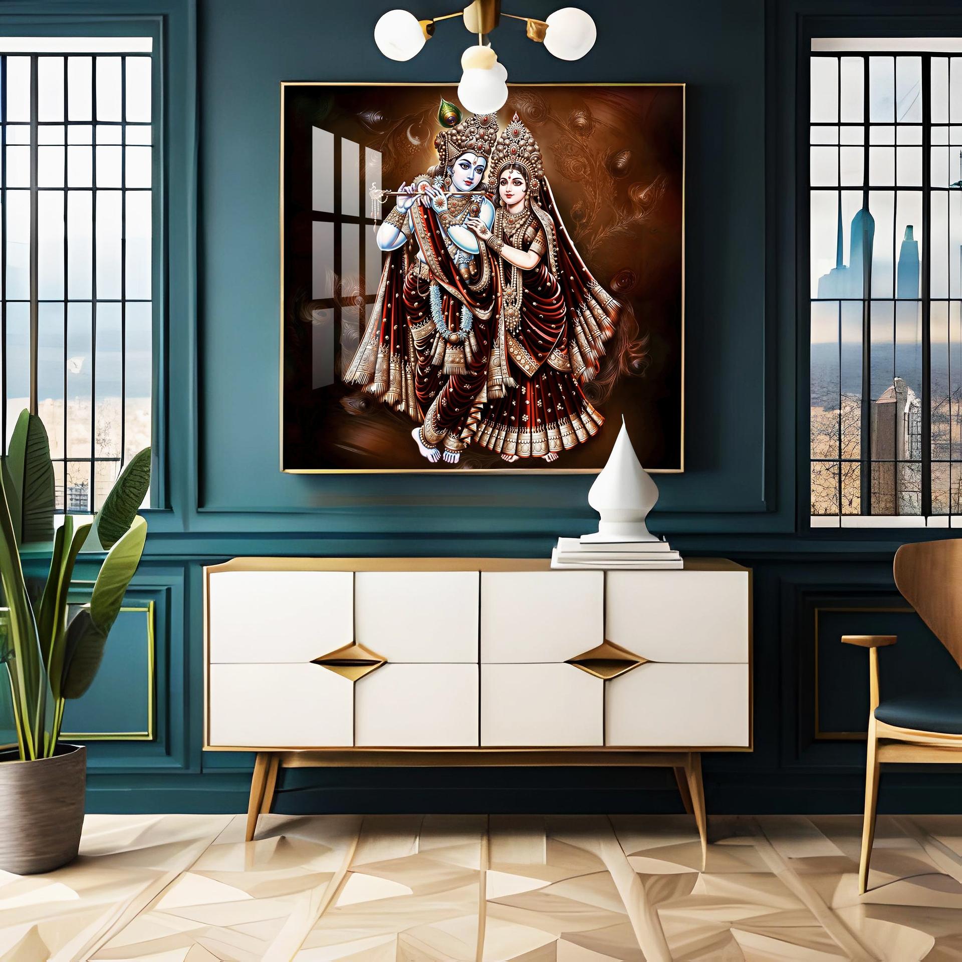 Beautiful Radha Krishna Premium Acrylic Square Wall Art - Image 3