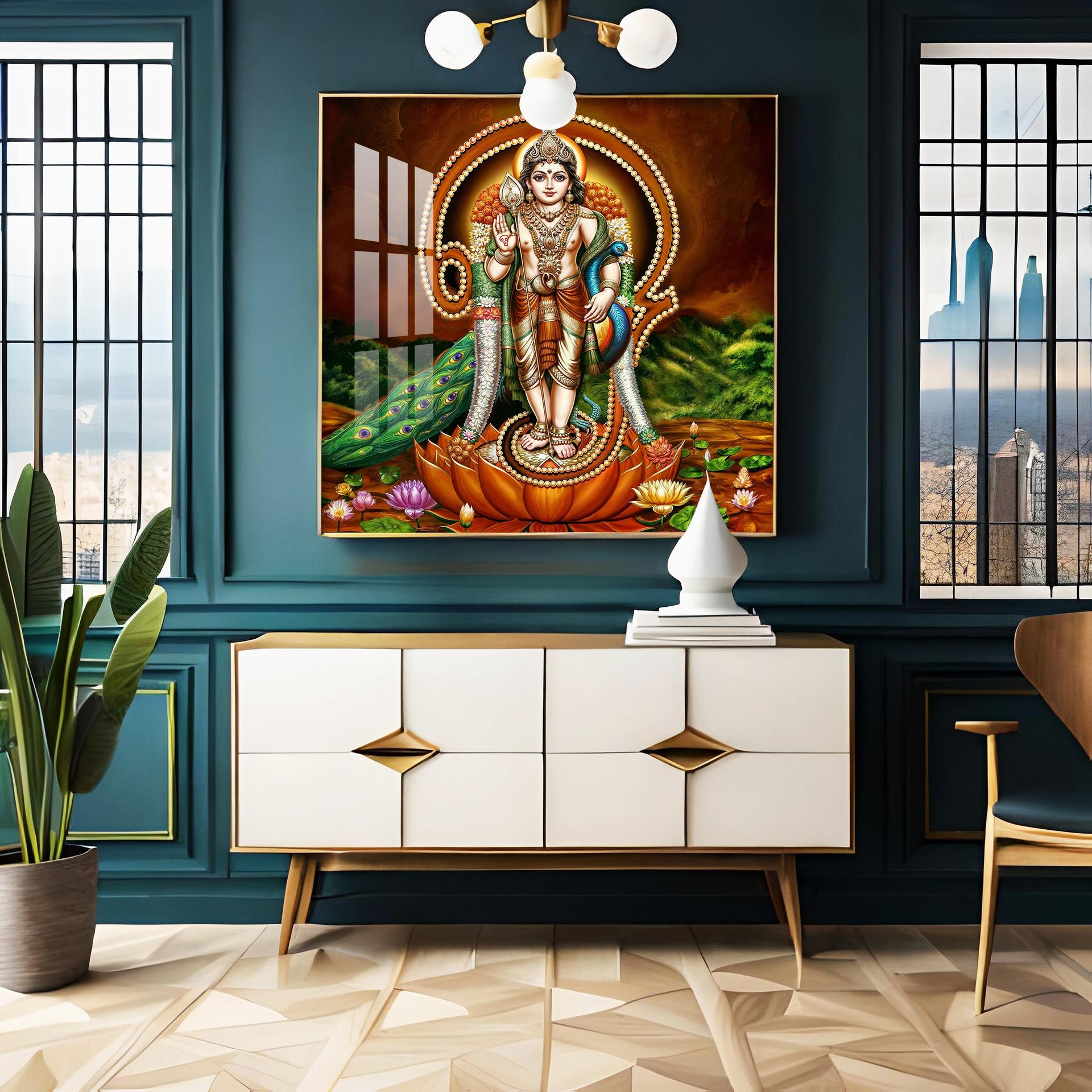 Lord Murugan Swamy Kartikey Premium Acrylic Square Wall Art - Image 4