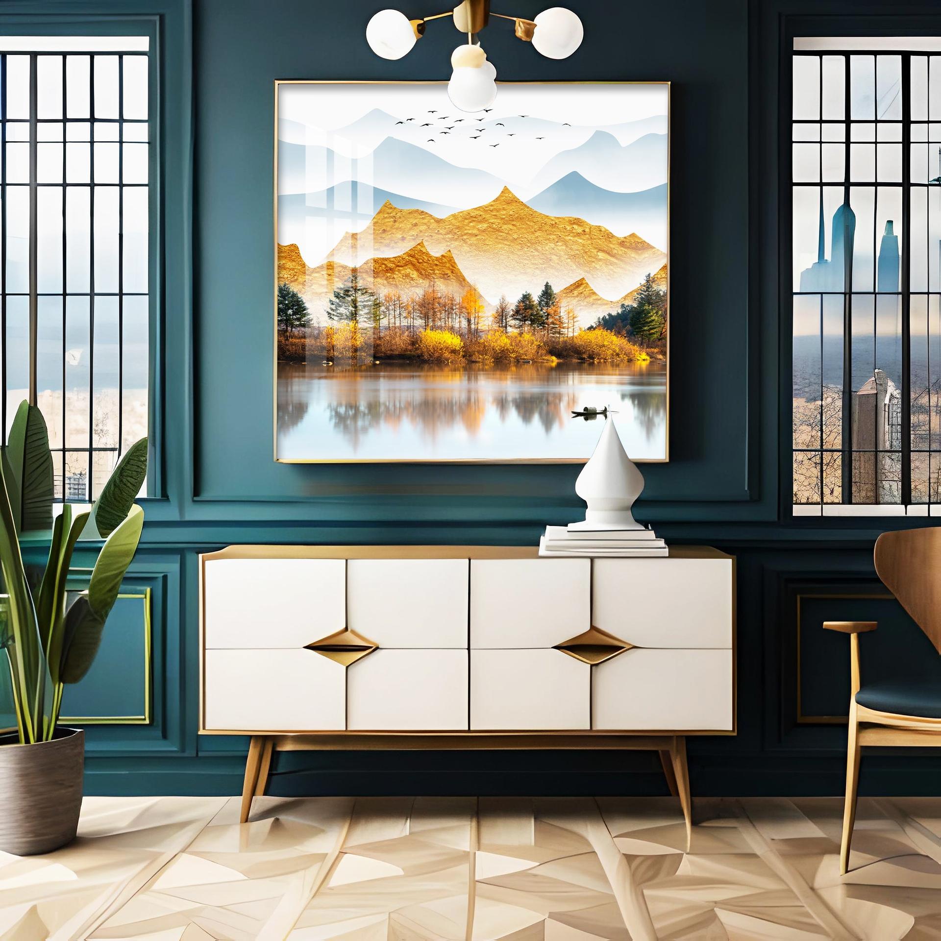 Sun Kissed Mountains Premium Acrylic Square Wall Art - Image 3