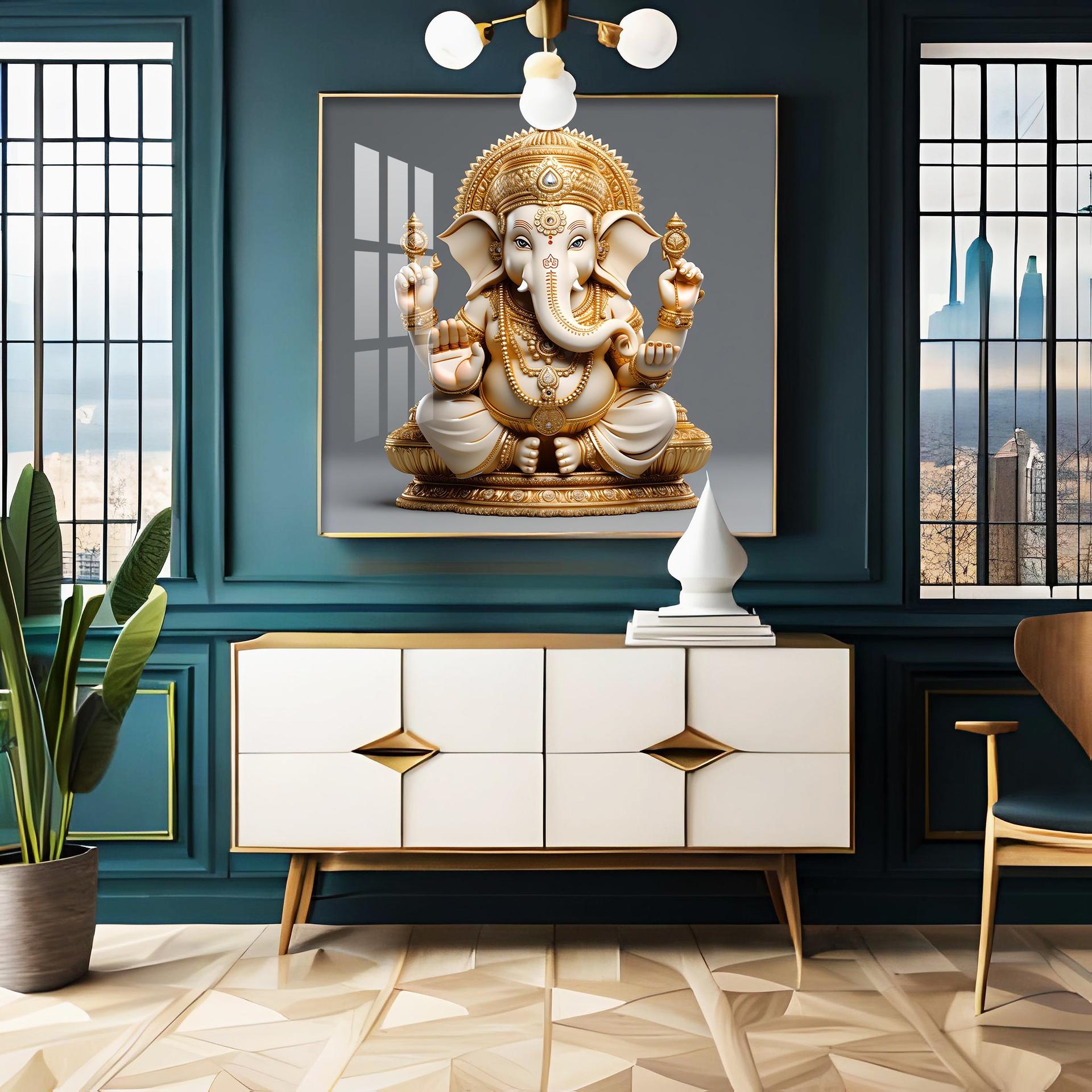 Cute Ganpati Premium Acrylic Square Wall Art - Image 3