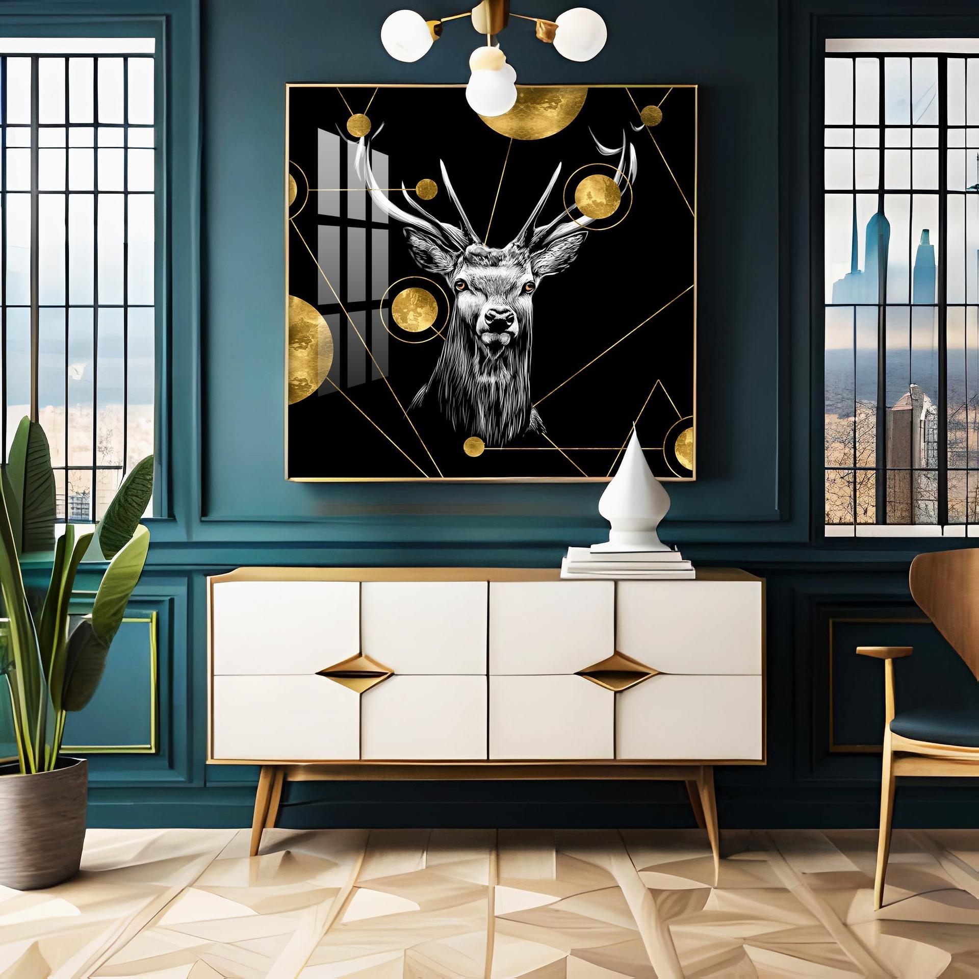 Light Luxury Elk Abstract Art Living Room Premium Acrylic Square Wall Art - Image 3