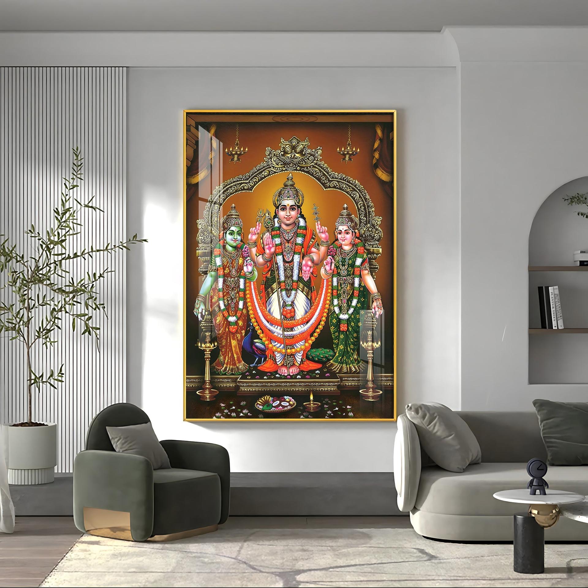 Lord Murugan Valli Deivanai Subramanya Swamy Premium Vertical Acrylic Wall Art - Image 9