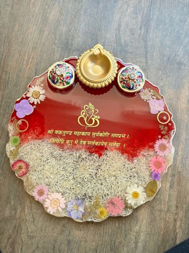 Handmade Customizable Resin Aarti Thali - Image 3