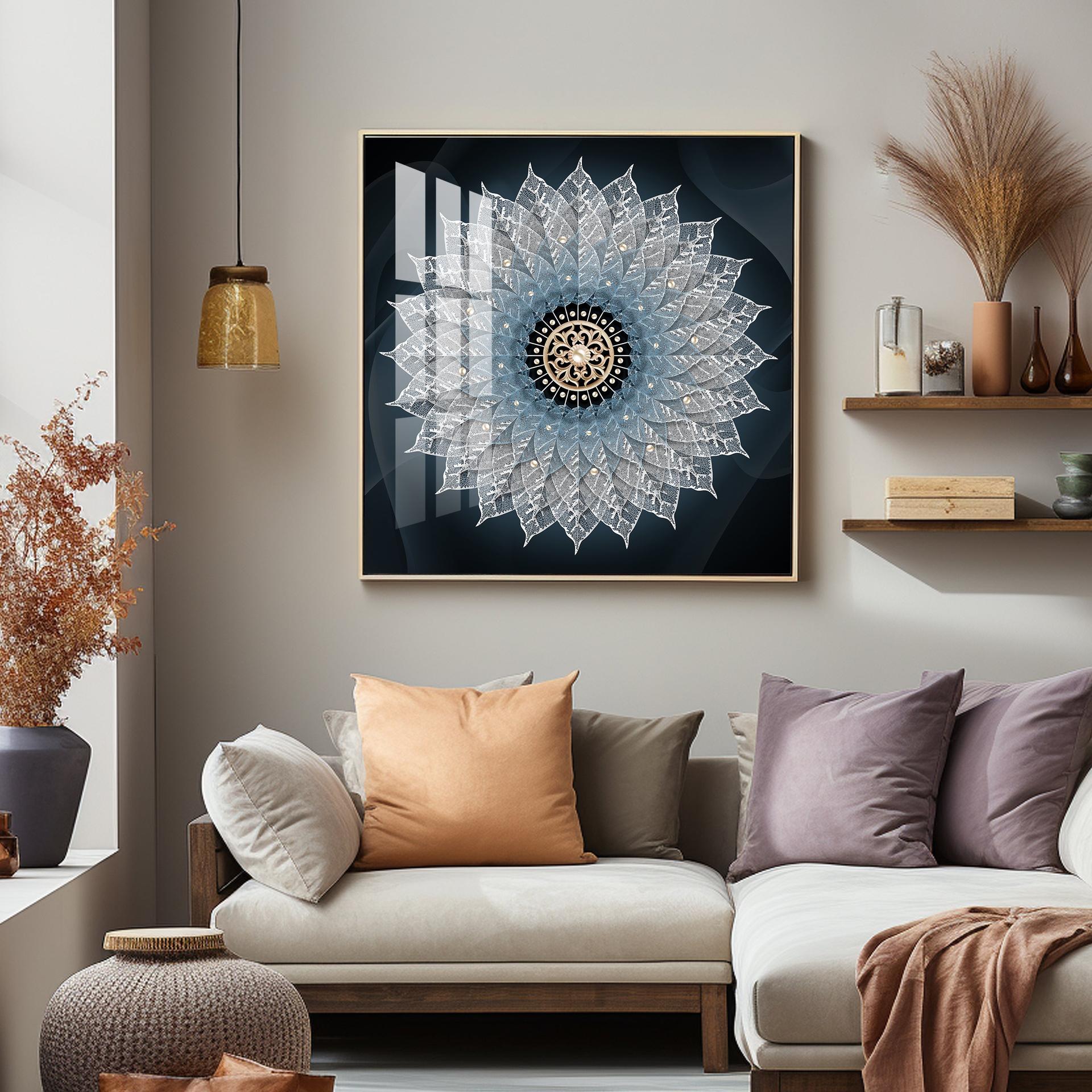 Crystal Flower Mandala Premium Acrylic Square Wall Art - Image 3