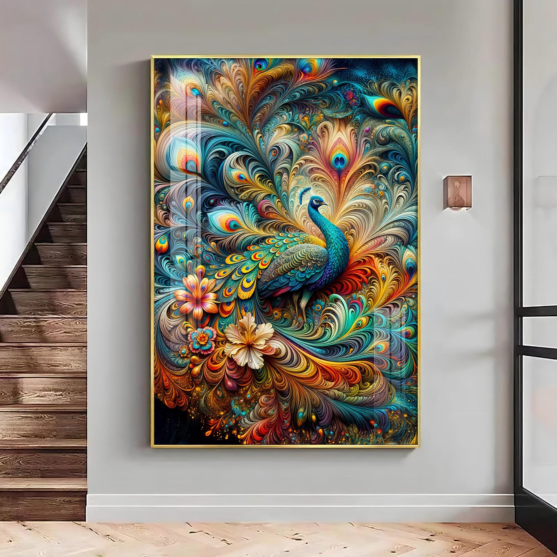 Chromatic Peacock Elegance Luxury Crystal Vertical Wall Art - Image 13