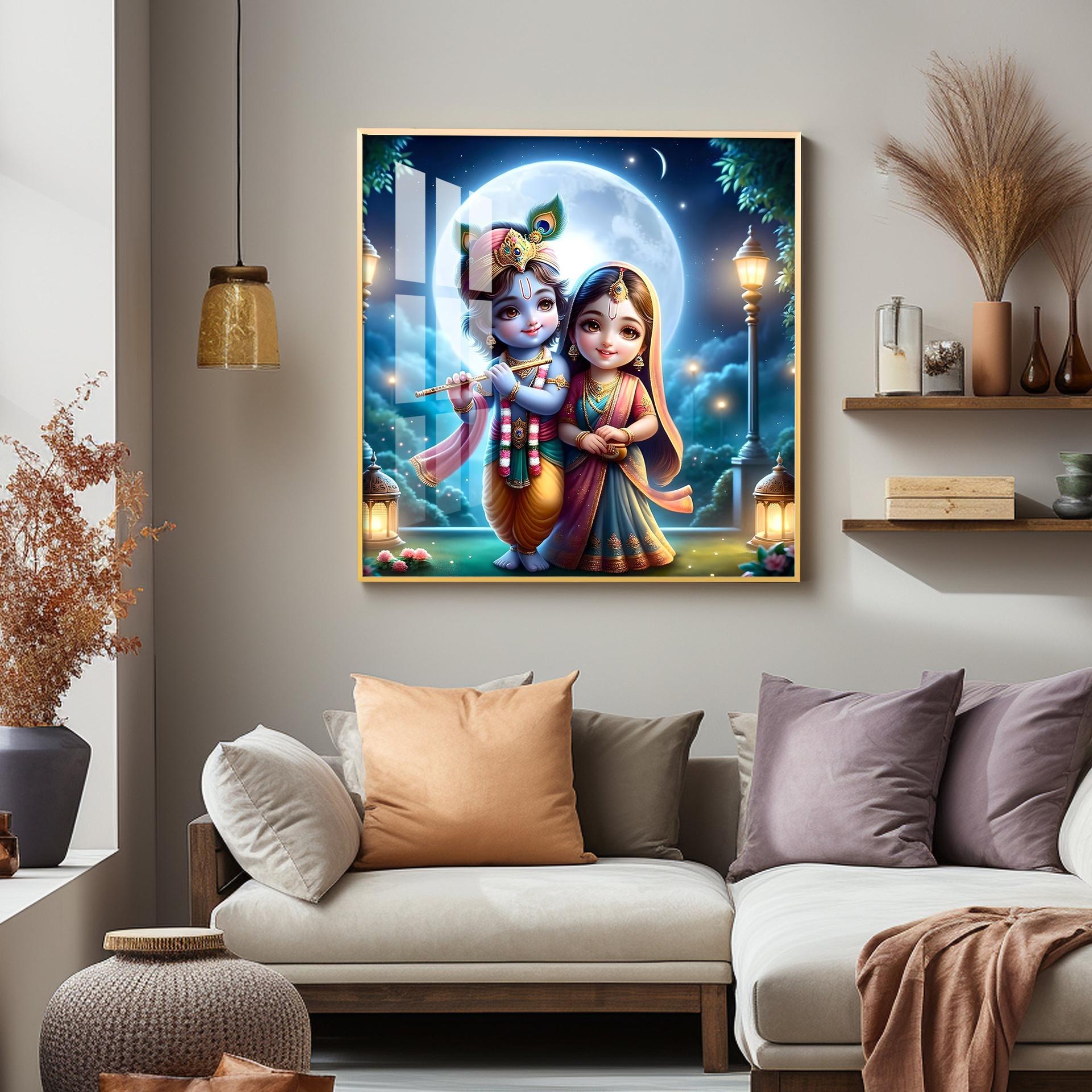 Cute Radha Krishna Premium Acrylic Square Wall Art - Image 11
