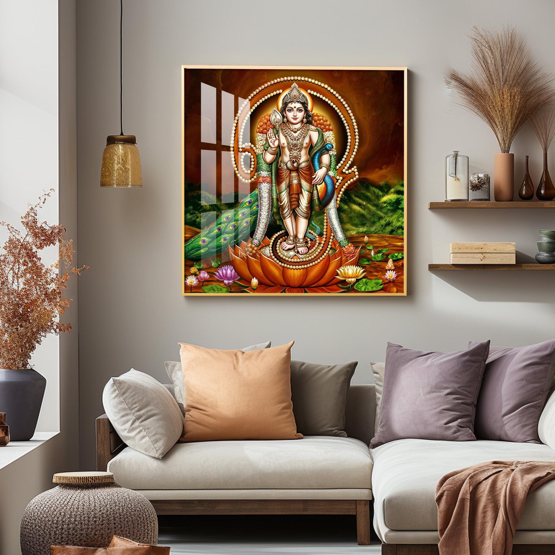 Lord Murugan Swamy Kartikey Premium Acrylic Square Wall Art - Image 5