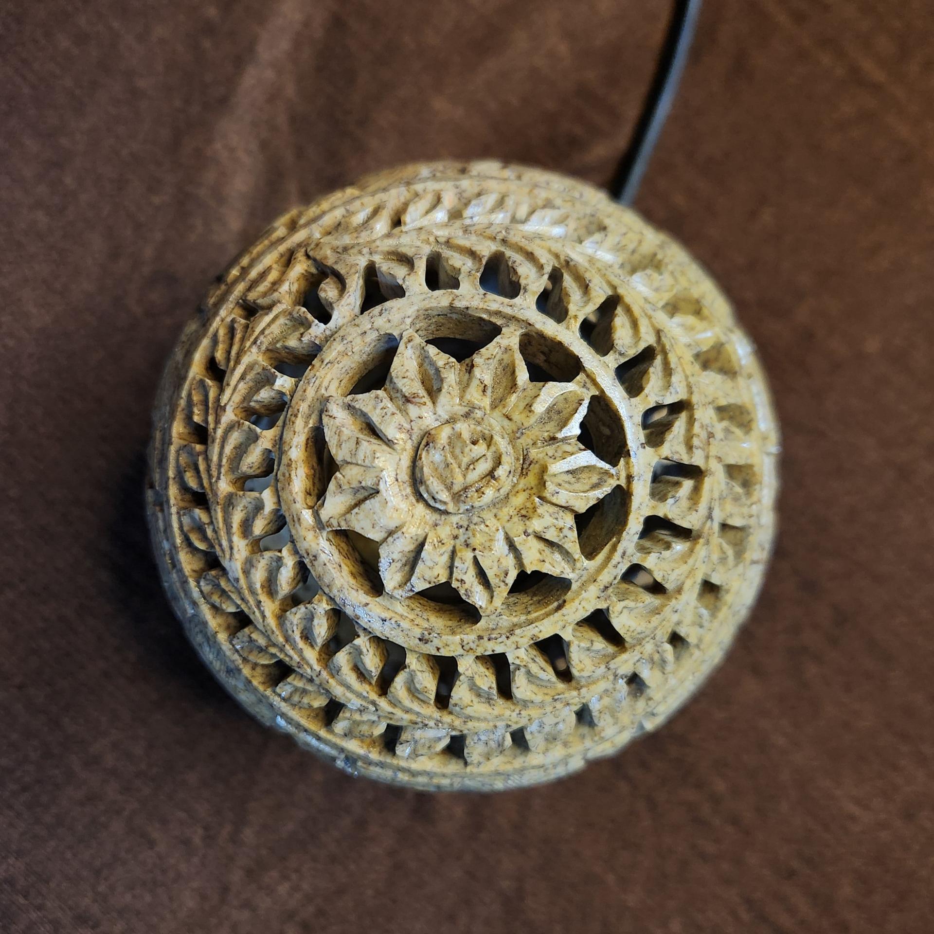 Hand-Carved Stone Lamp With Wooden Stand - Image 10