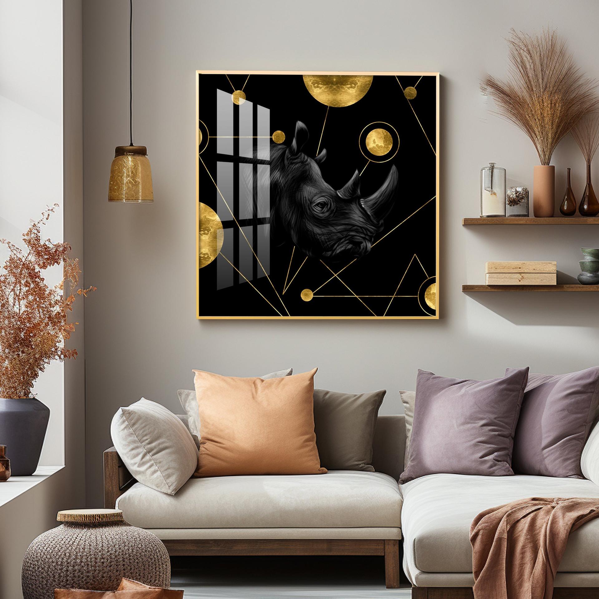 Golden Rhinoceros Luxury Art Premium Acrylic Square Wall Art - Image 5