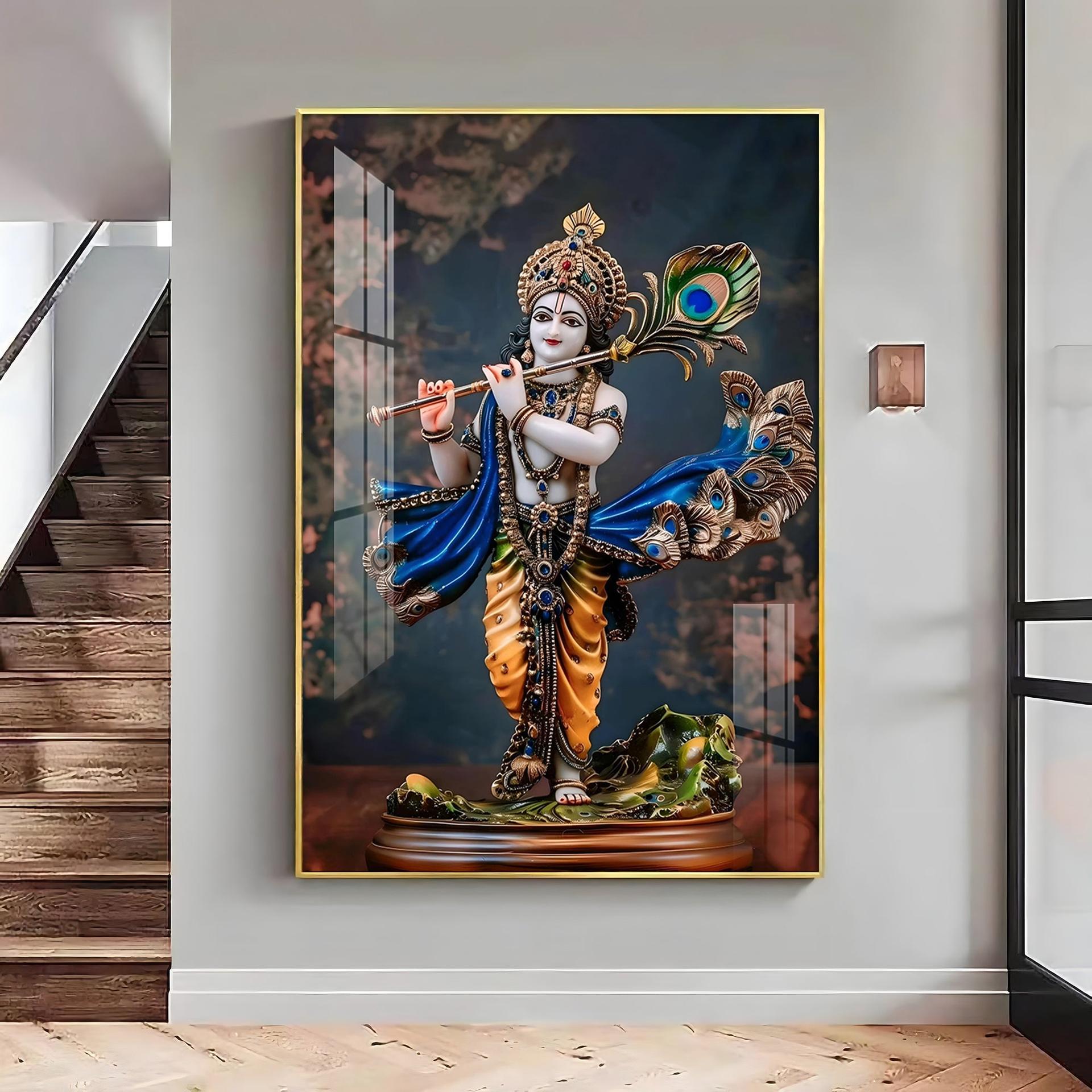 Divine Harmony Of Krishna Premium Vertical Acrylic Wall Art - Image 9