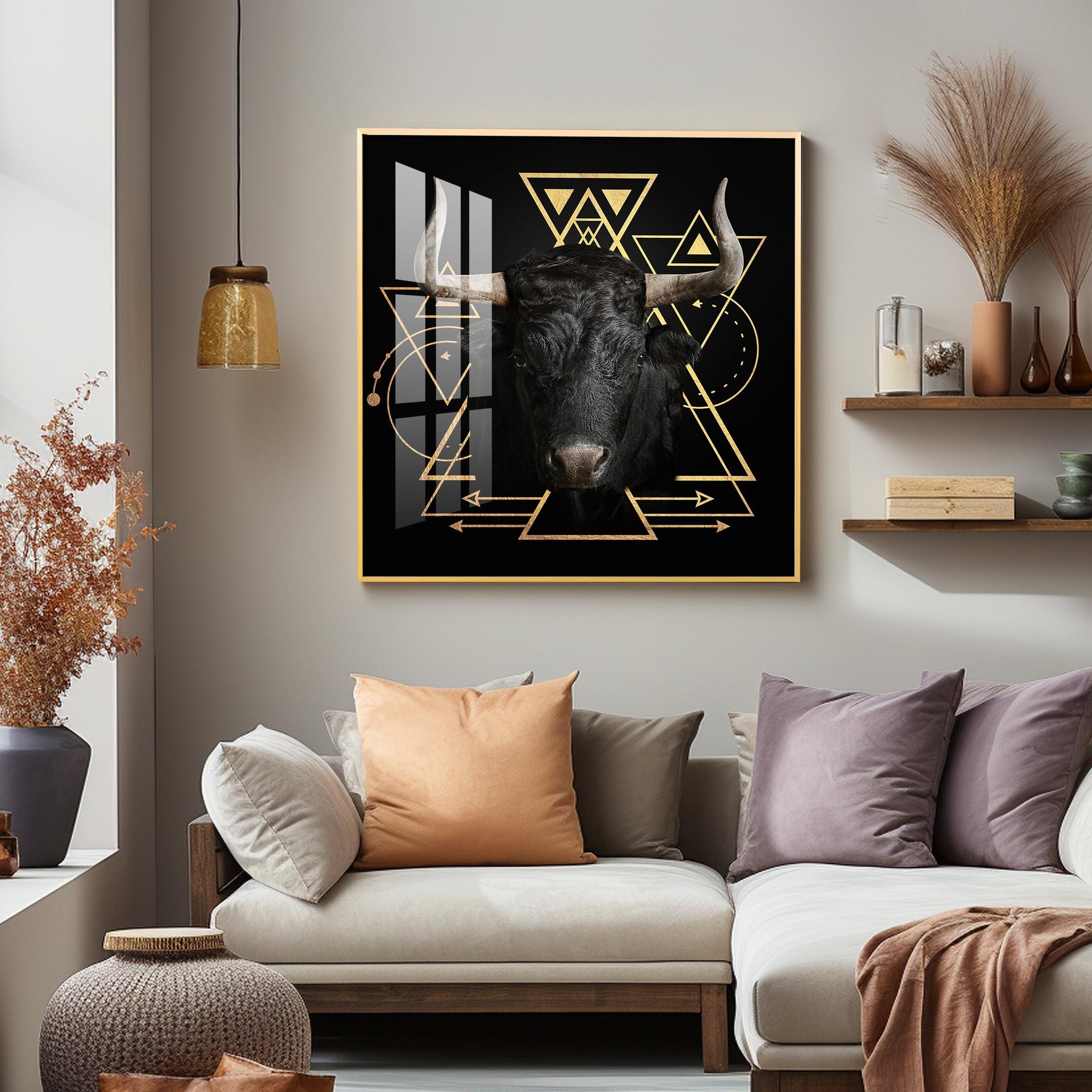 Gold Foil Geometric Figure Yak Premium Acrylic Square Wall Art - Image 5