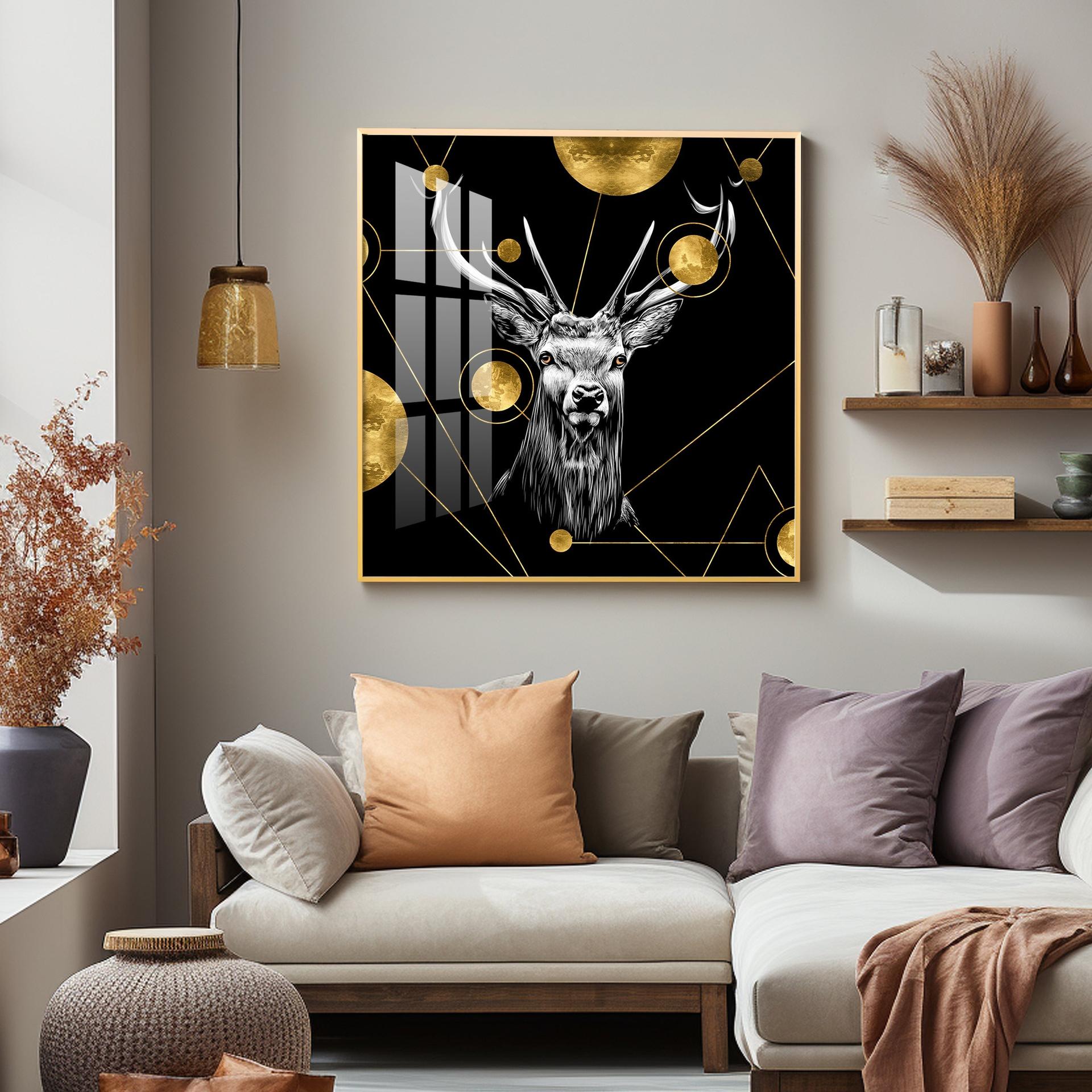 Light Luxury Elk Abstract Art Living Room Premium Acrylic Square Wall Art - Image 13