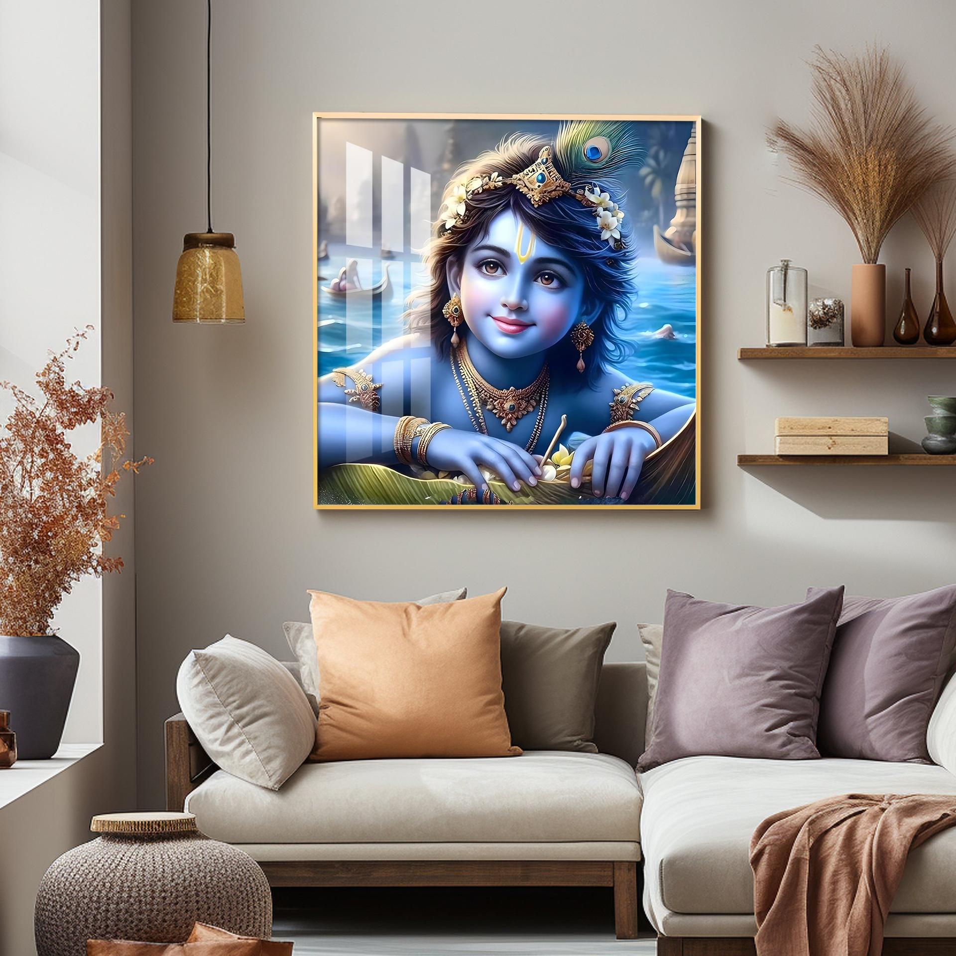 Little Krishna Premium Acrylic Square Wall Art - Image 9