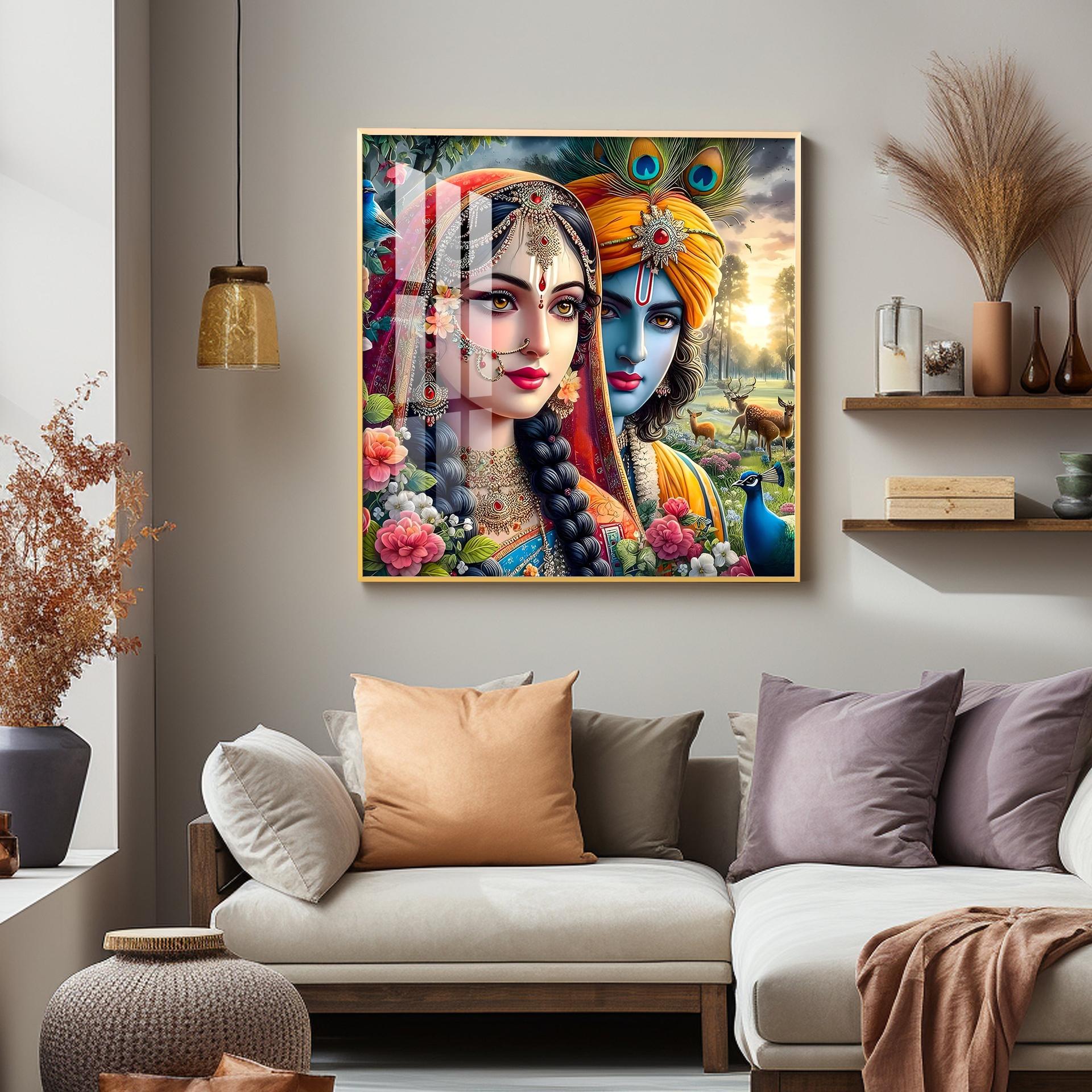 Lovely Radha Krishna Premium Acrylic Square Wall Art - Image 4