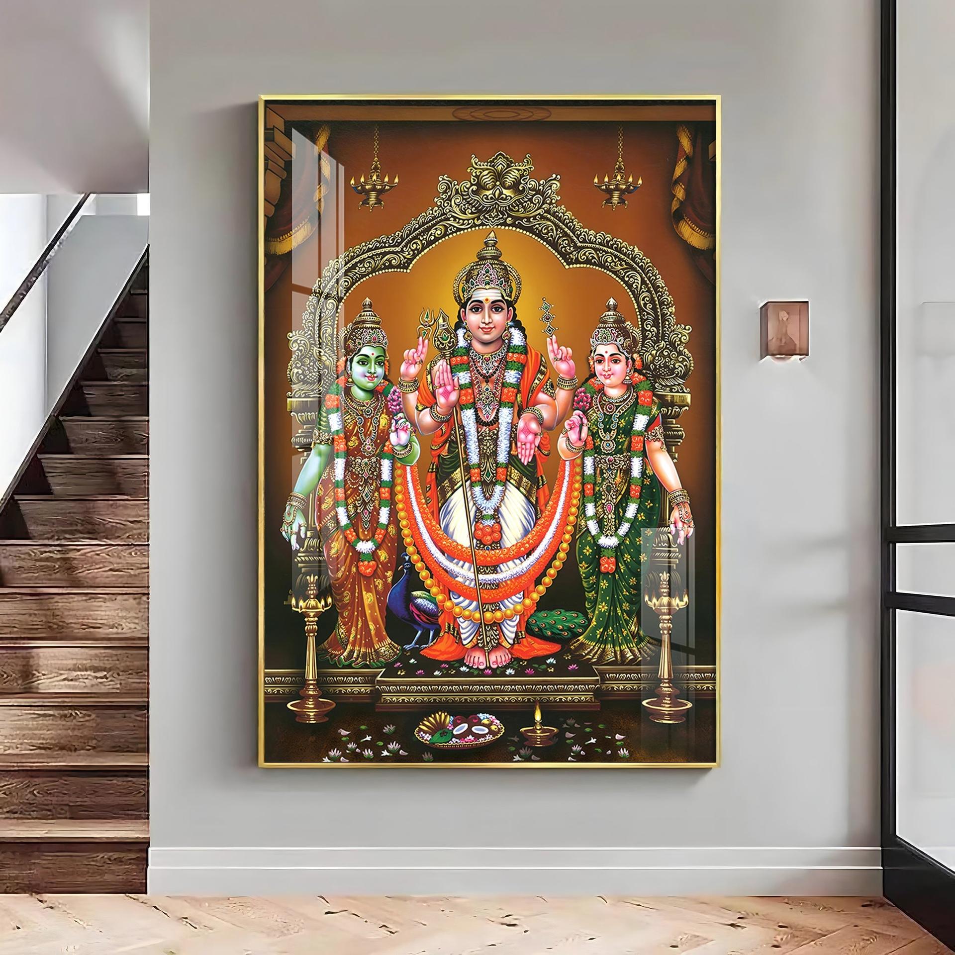 Lord Murugan Valli Deivanai Subramanya Swamy Premium Vertical Acrylic Wall Art - Image 8