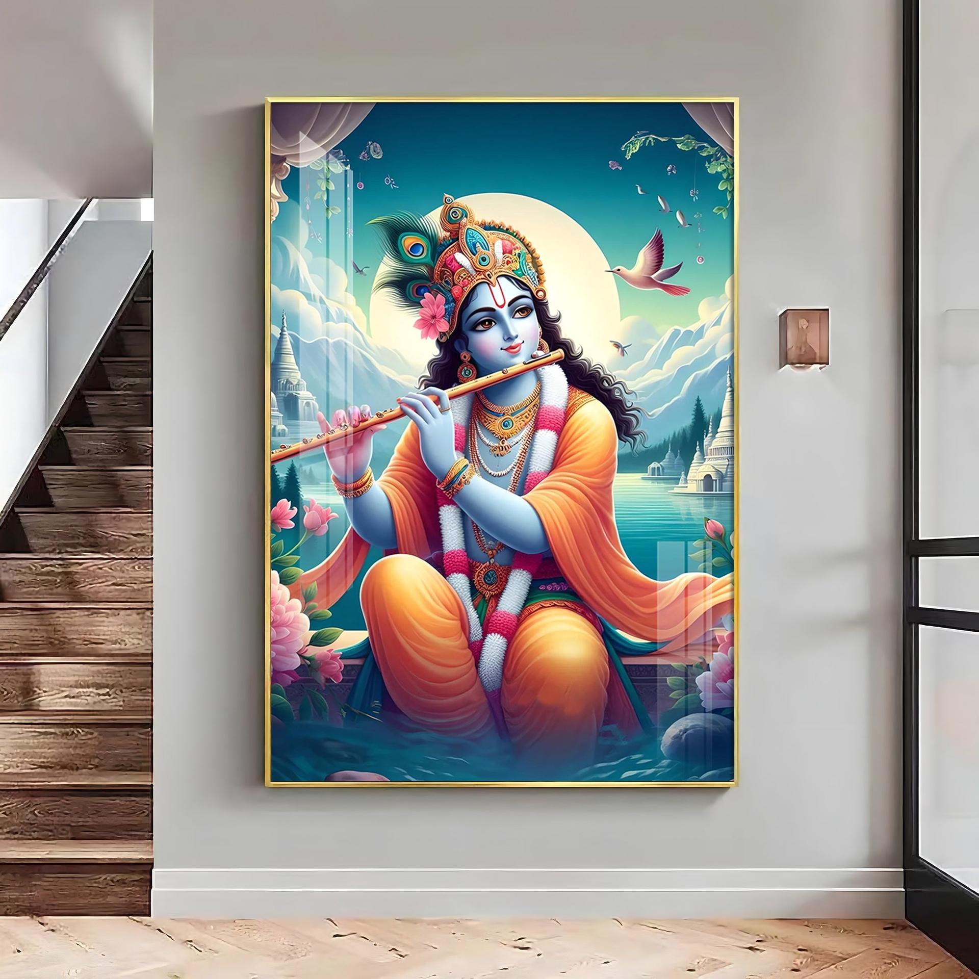 Lord Krishna Devotion Premium Vertical Acrylic Wall Art - Image 12