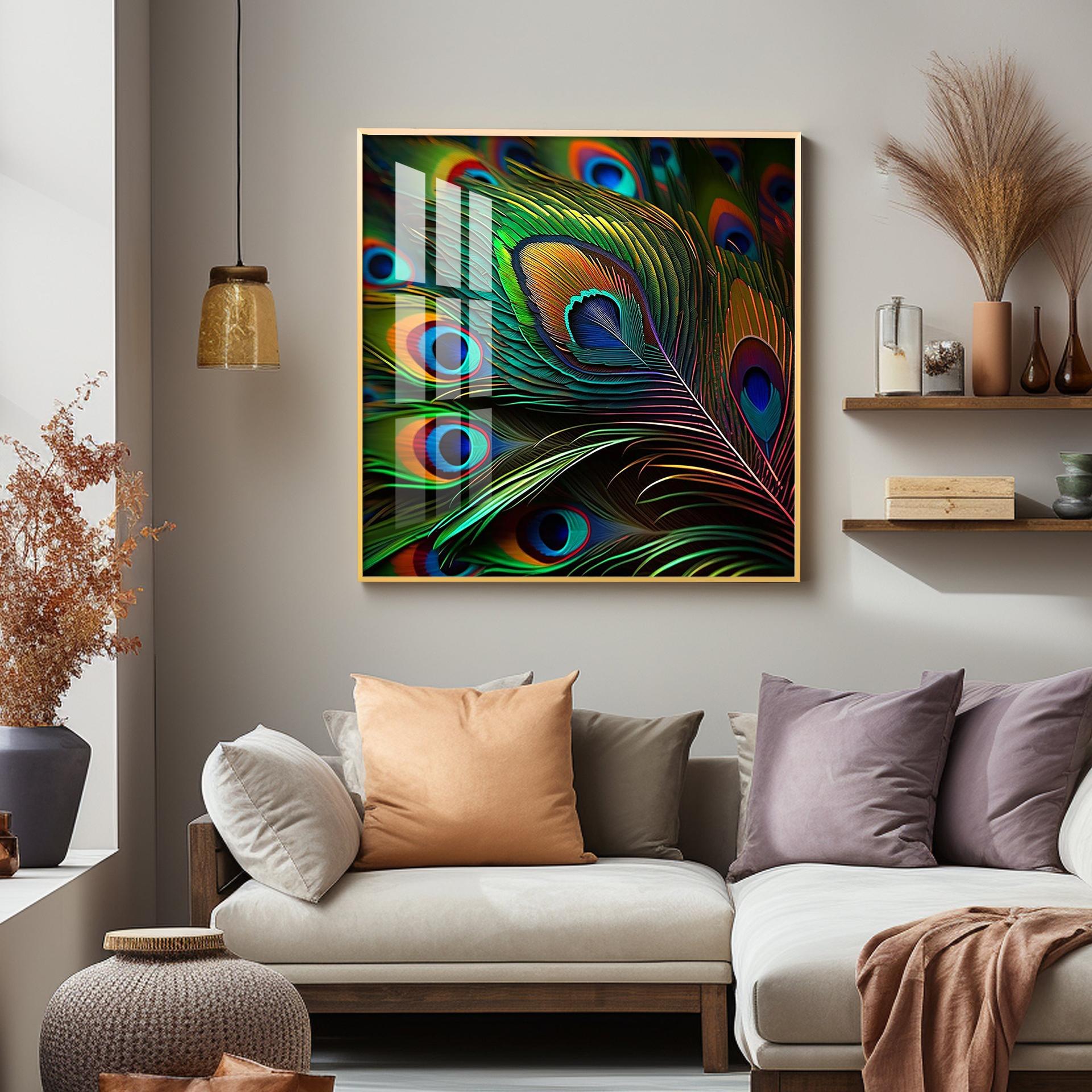 Peacock Feather Premium Acrylic Square Wall Art - Image 5