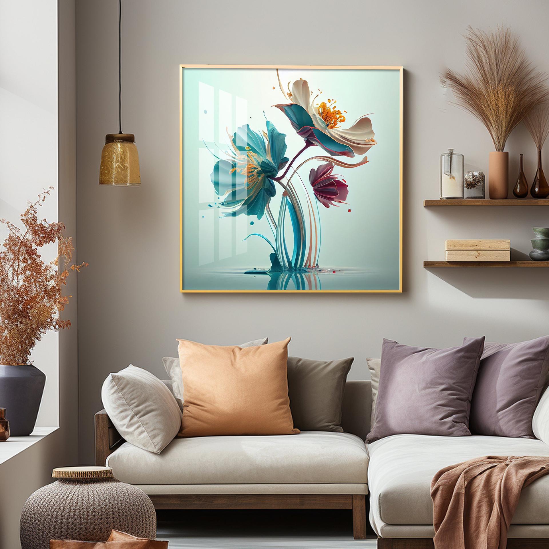 Beautiful Surrealistic Flowers Premium Acrylic Square Wall Art - Image 5