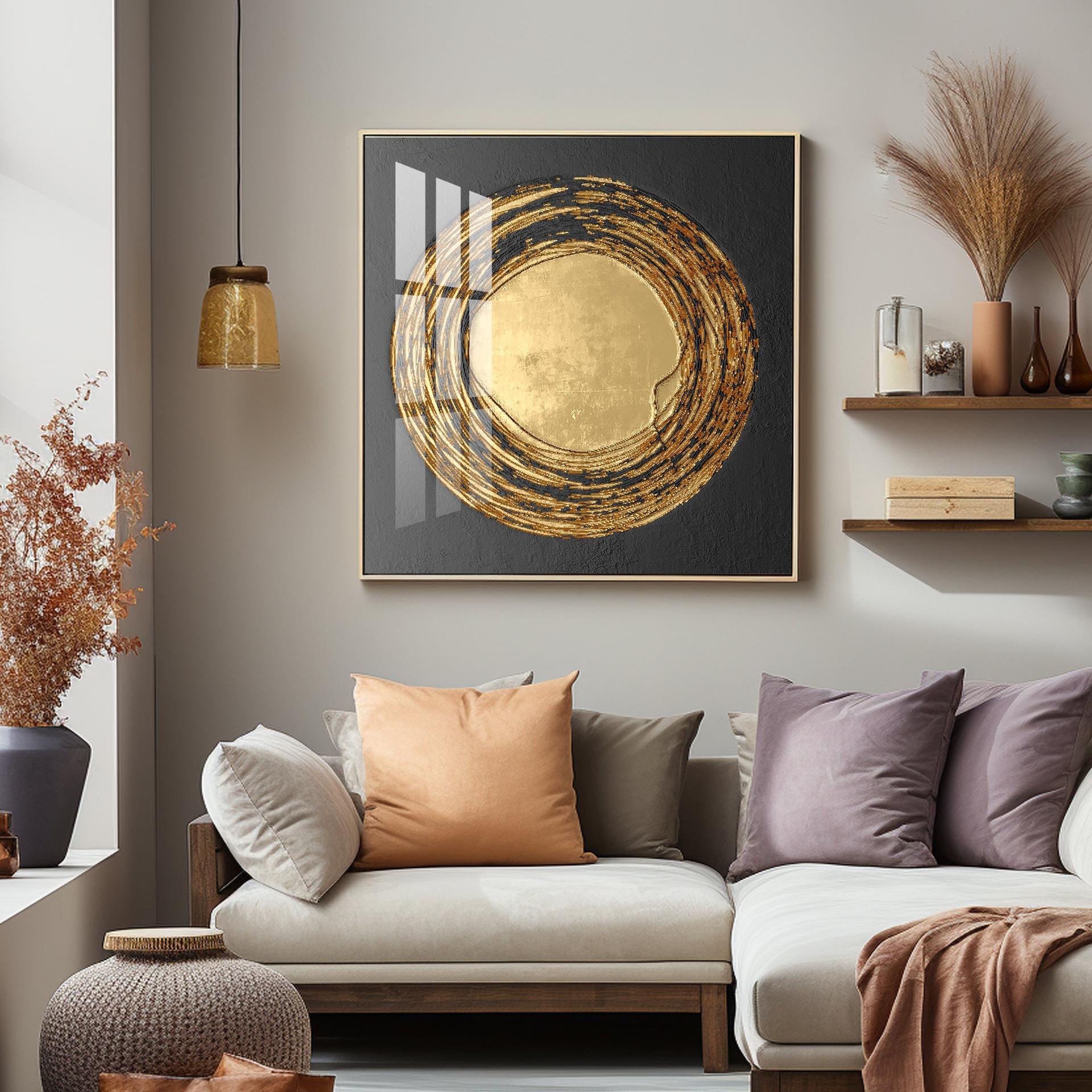 Retro Golden Circle Premium Acrylic Square Wall Art - Image 9