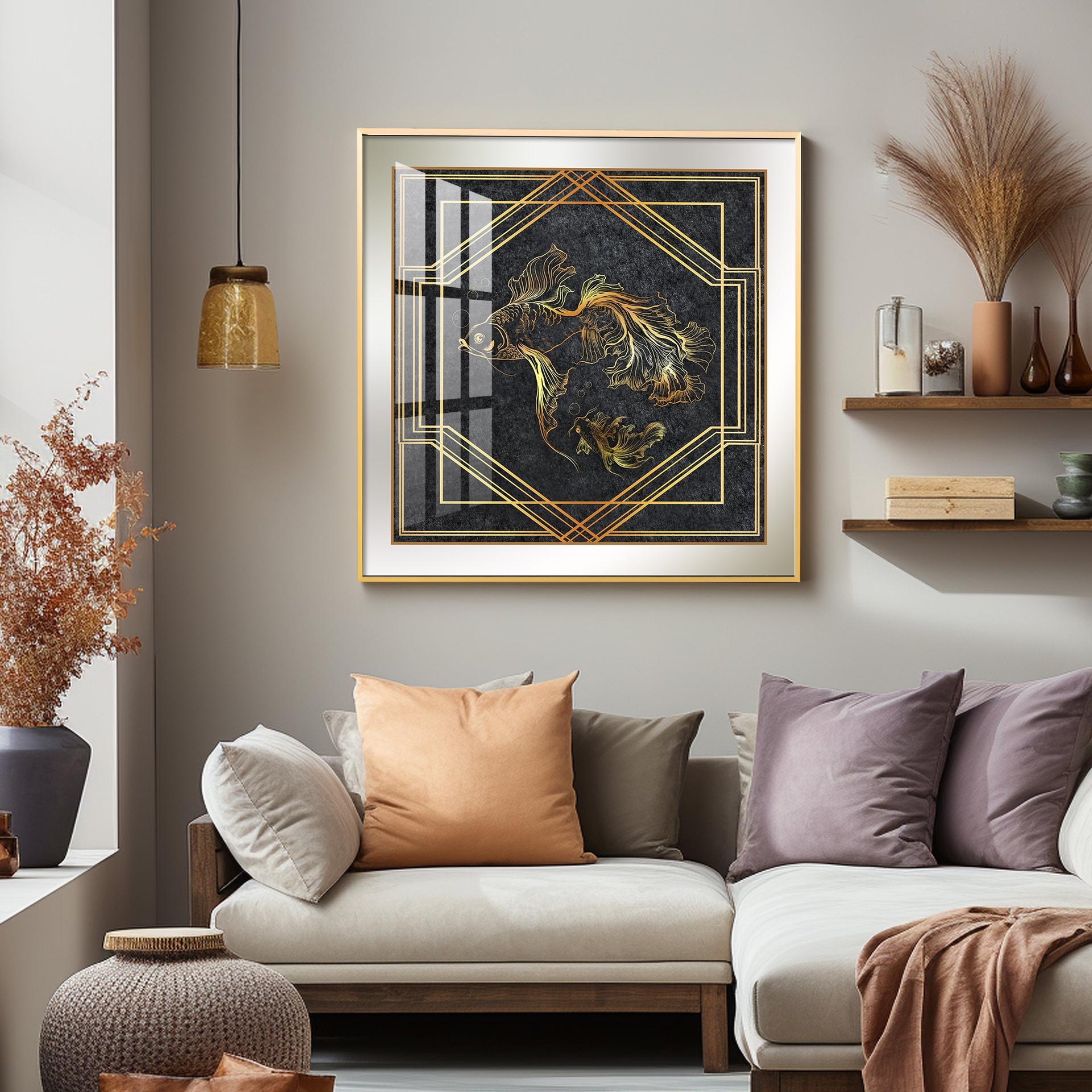 Modern Fashionable Gold Foil Goldfish Premium Acrylic Square Wall Art - Image 5